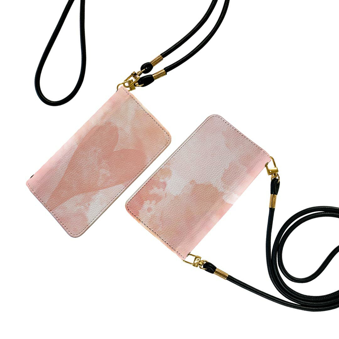 arrows Be4 Plus F-41B アローズ ストラップ付き f41b ケース ショルダー スマホ 落下防止 手帳型 マグネット式 ピタッと閉まる スマホカバー 肩掛け 斜めかけ 022838 ハート　水彩　ピンク