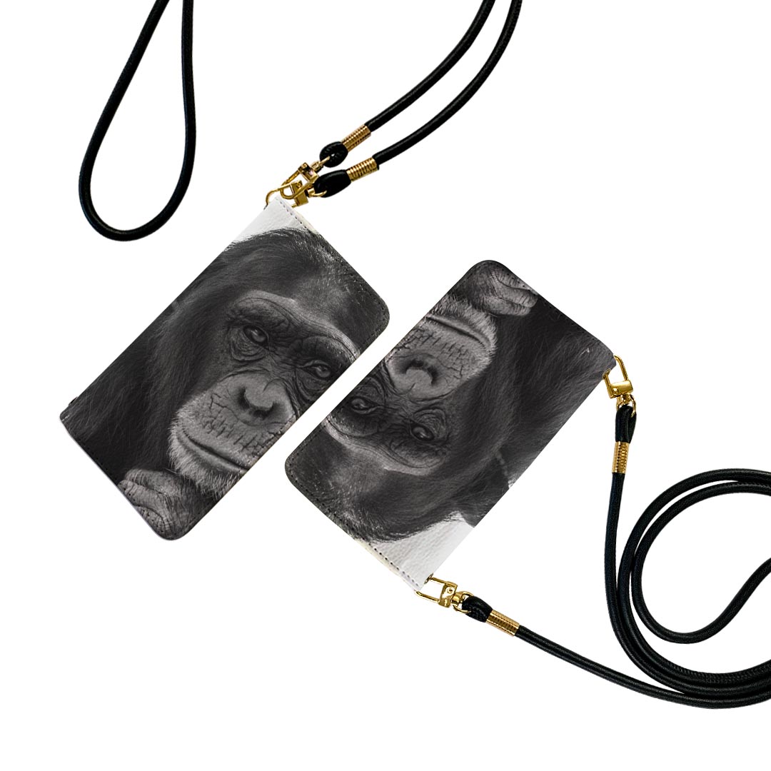 Galaxy S21 5G SC-51B ギャラクシー ストラップ付き sc51b ケース ショルダー スマホ 落下防止 手帳型 マグネット式 ピタッと閉まる スマホカバー 肩掛け 斜めかけ 022874 猿　チンパンジー　写真(2)