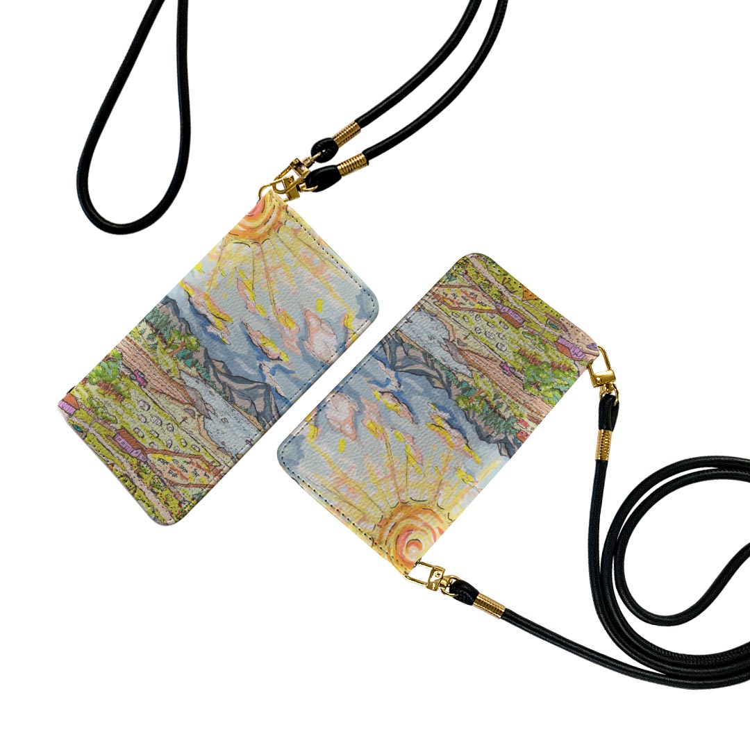 arrows We2 F-52E 用 手帳型 F-52E / FCG02 共通対応 ケース カバー f52e 対応 ストラップ付き ケース ショルダー スマホカバー 落下防止 マグネット式 ピタッと閉まる 肩掛け 斜めかけ 023235 イラスト　風景