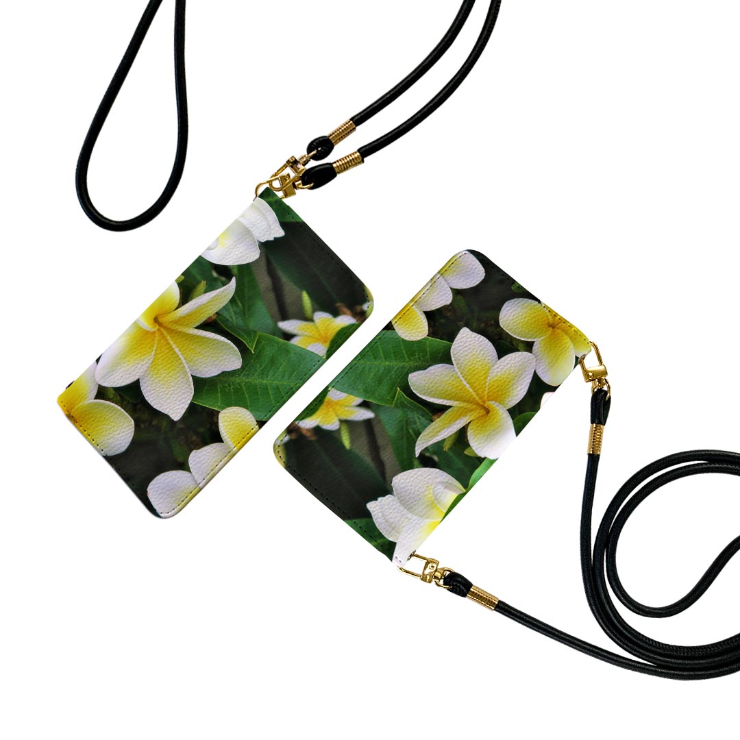 AQUOS R2 SH-03K アクオスR2 ストラップ付き sh03k ケース ショルダー スマホ 落下防止 手帳型 マグネット式 ピタッと閉まる スマホカバー 肩掛け 斜めかけ 023320 花　フラワー　プルメリアのサムネイル