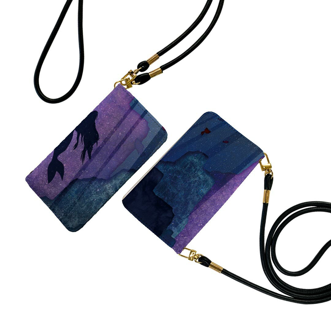 Google Pixel9a 用 手帳型ケース ストラップ付き ショルダー スマホ 落下防止 手帳型 マグネット式 ピタッと閉まる スマホカバー 肩掛け 斜めかけ 023563 人魚　イラスト　海(2.0)