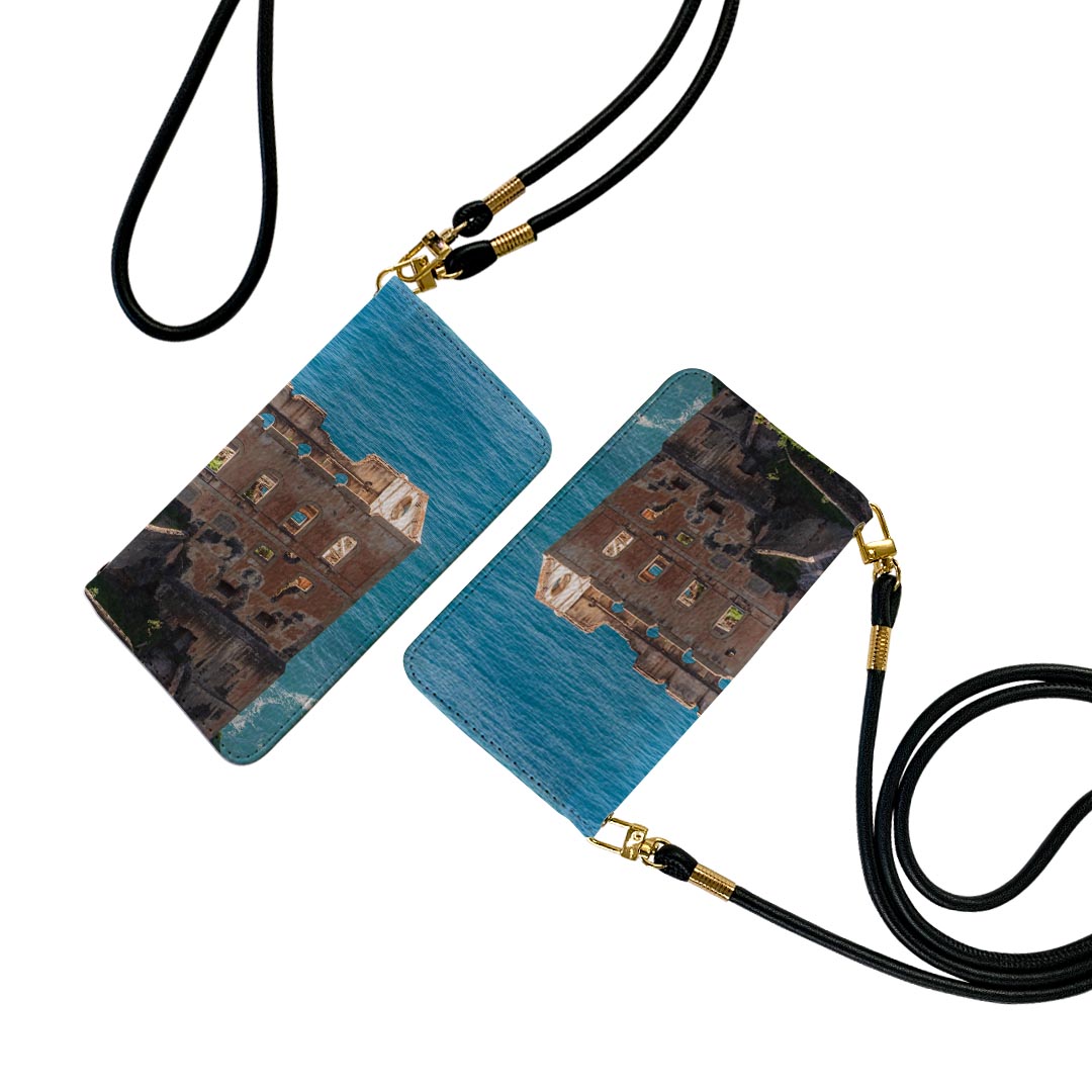 Galaxy S23 Ultra 用 手帳型 ケース SC-52D / SCG20 各キャリア 共通対応 ストラップ付き ケース ショルダー スマホ 落下防止 手帳型 マグネット式 ピタッと閉まる スマホカバー 肩掛け 斜めかけ 023571 海　建物　風景