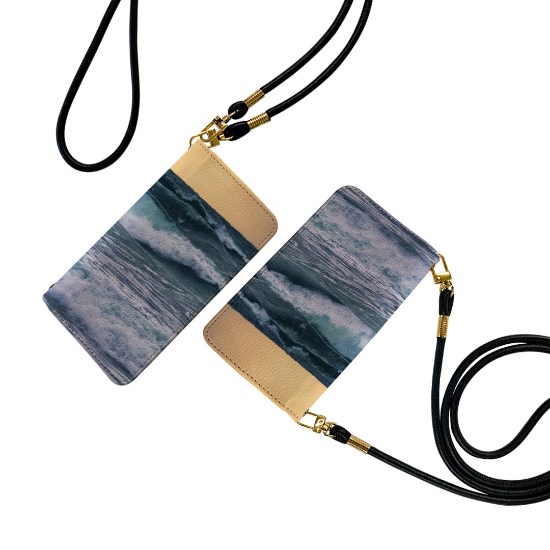 arrows We2 F-52E 用 手帳型 F-52E / FCG02 共通対応 ケース カバー f52e 対応 ストラップ付き ケース ショルダー スマホカバー 落下防止 マグネット式 ピタッと閉まる 肩掛け 斜めかけ 023773 海　写真　波(2.0)