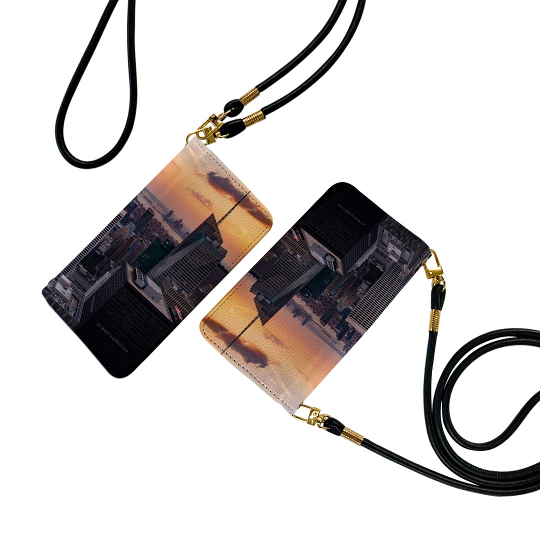 Arrows We F-51B FCG01 用 ケース カバー 手帳 f51d 共通対応 ストラップ付き ケース ショルダー スマホ 落下防止 手帳型 マグネット式 ピタッと閉まる スマホカバー 肩掛け 斜めかけ 023856 都市　風景　ビル