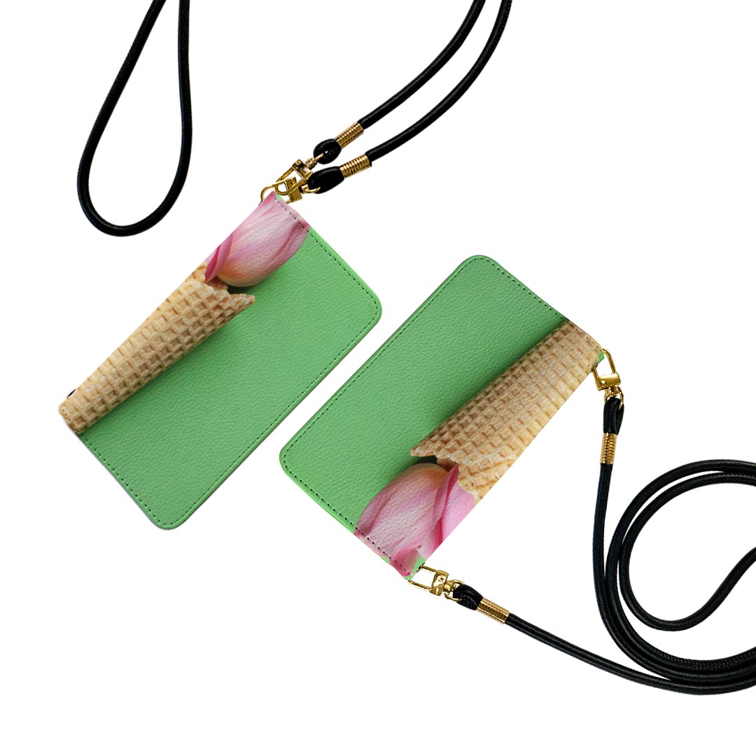 iPhone12 mini 5.4インチ 専用 手帳型ケース ストラップ付き ショルダー スマホ 落下防止 手帳型 マグネット式 ピタッと閉まる スマホカバー 肩掛け 斜めかけ 023915 花 フラワー チューリップ アイス