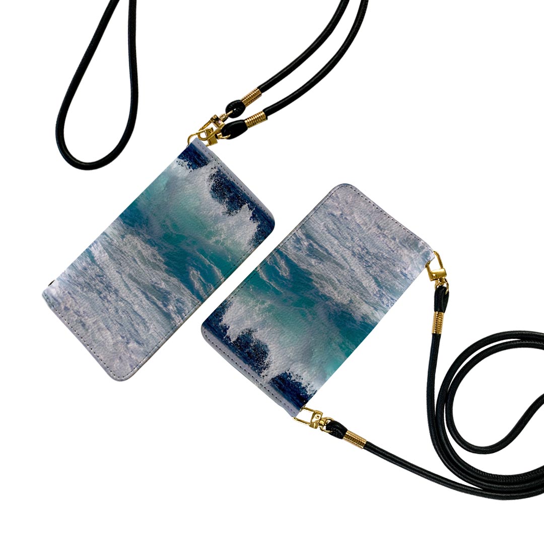 Xperia 10 IV 用 ケース カバー 手帳 SO-52C / SOG07 共通対応 ストラップ付き so52c ケース ショルダー スマホ 落下防止 手帳型 マグネット式 ピタッと閉まる スマホカバー 肩掛け 斜めかけ 023958 海　波　写真