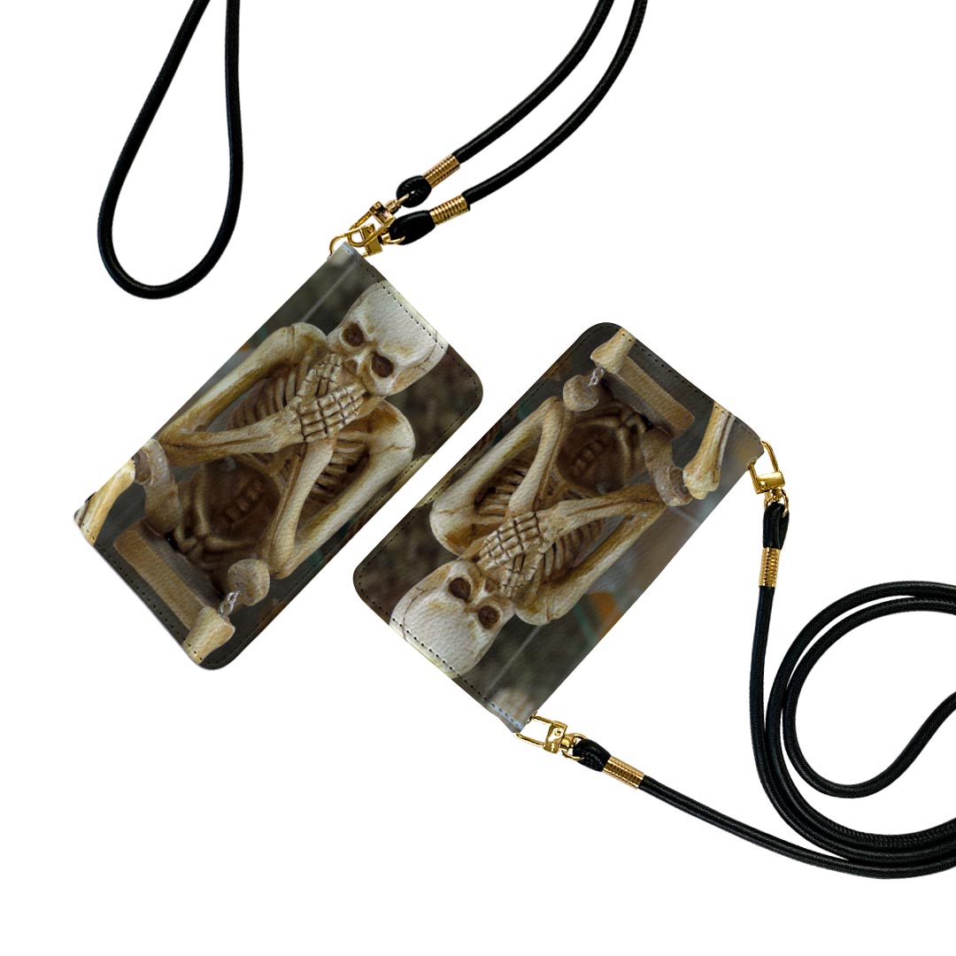 AQUOS R2 SH-03K アクオスR2 ストラップ付き sh03k ケース ショルダー スマホ 落下防止 手帳型 マグネット式 ピタッと閉まる スマホカバー 肩掛け 斜めかけ 025760 ガイコツ　ハロウィン　Halloween