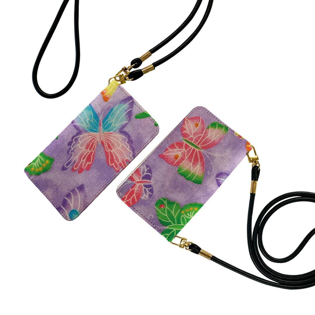 Xperia 10 VI 用 SO-52E / SOG14 / A402SO / 共通対応 手帳型 so52e ケース カバー ストラップ付き ショルダー スマホ 落下防止 手帳型 マグネット式 ピタッと閉まる スマホカバー 肩掛け 斜めかけ 025839 蝶々　柄(2)