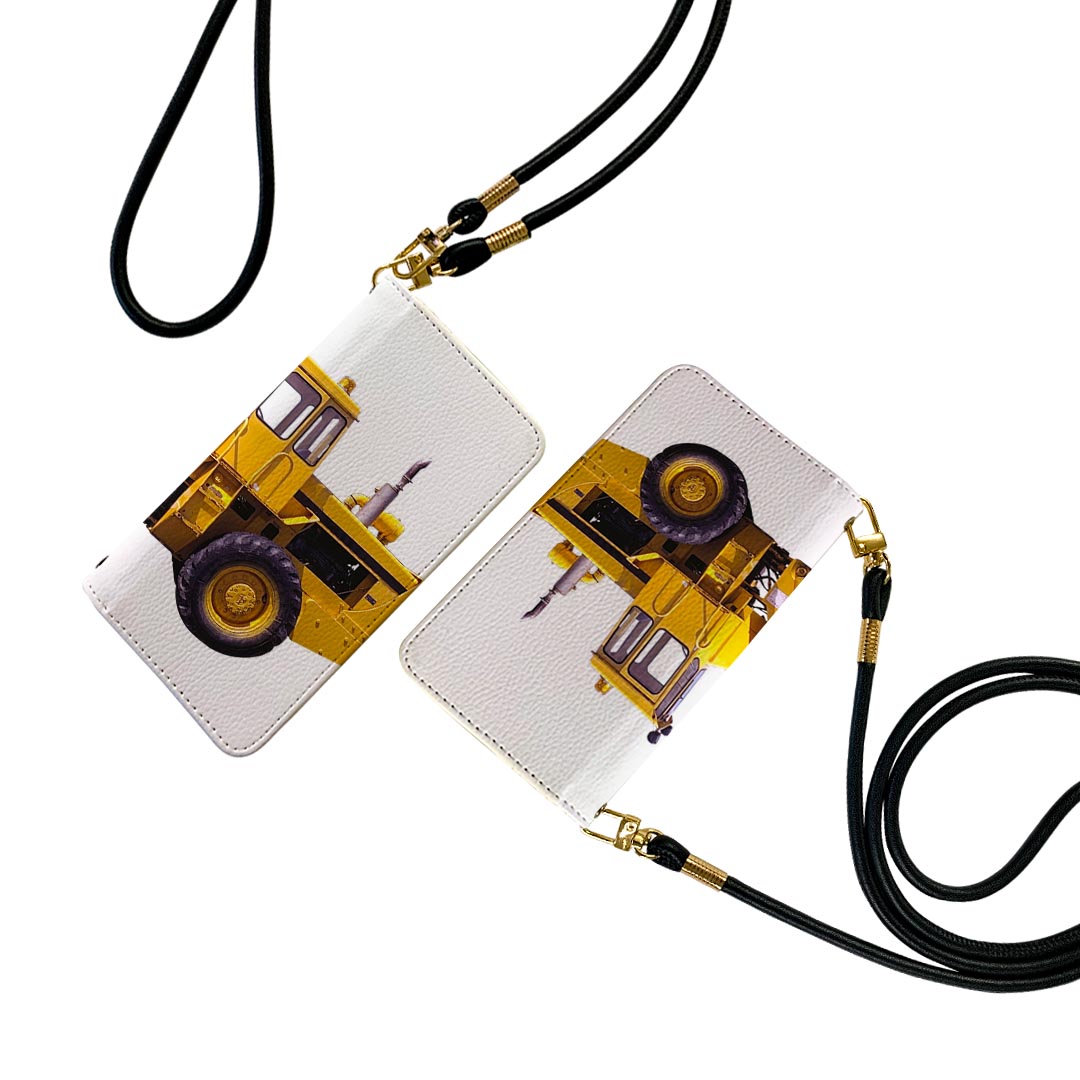 Galaxy A22 5G SC-56B ギャラクシー ストラップ付き sc56b ケース ショルダー スマホ 落下防止 手帳型 マグネット式 ピタッと閉まる スマホカバー 肩掛け 斜めかけ 025905 ブルドーザー　重機