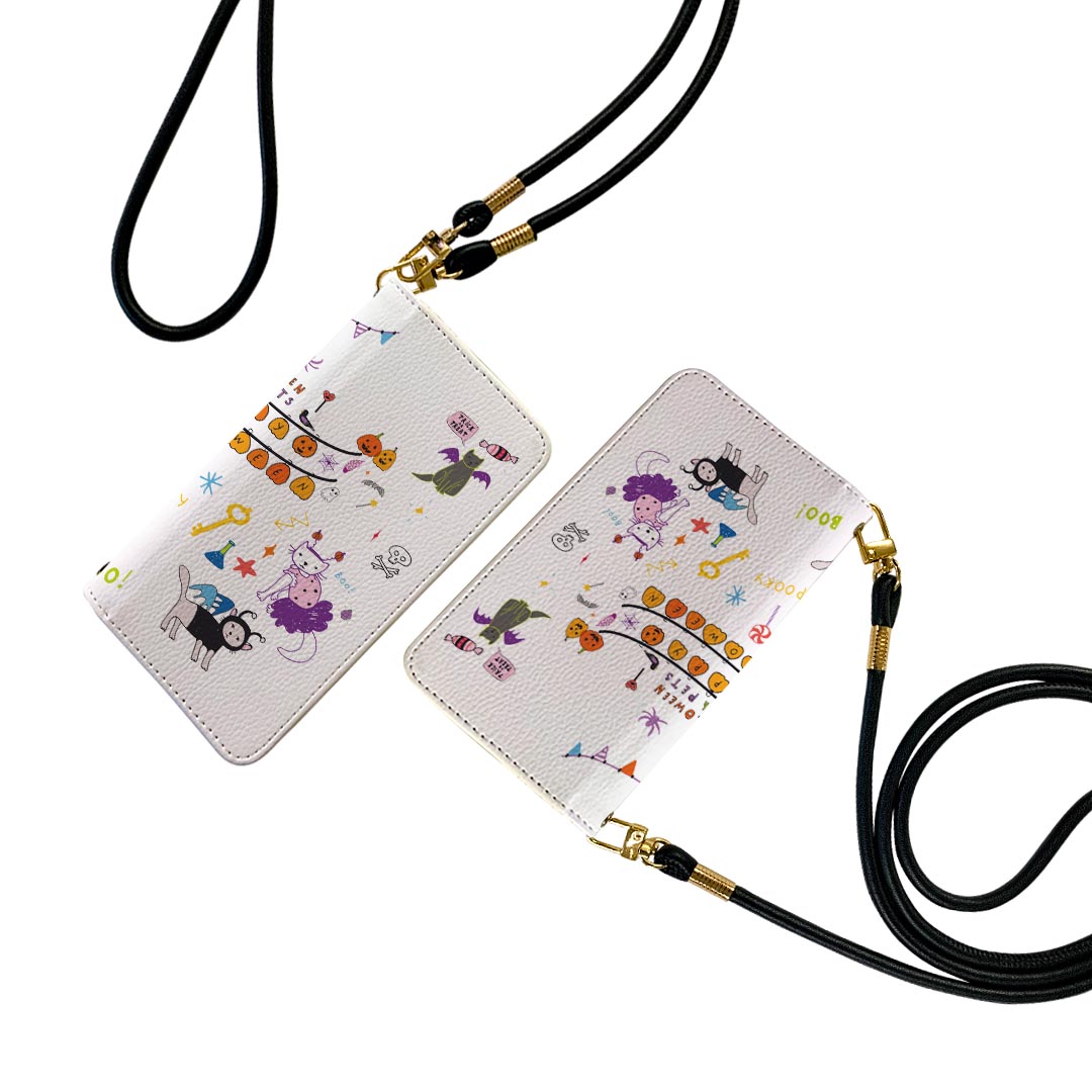 Arrows We F-51B FCG01 用 ケース カバー 手帳 f51d 共通対応 ストラップ付き ケース ショルダー スマホ 落下防止 手帳型 マグネット式 ピタッと閉まる スマホカバー 肩掛け 斜めかけ 026123 ハロウィン 猫 cat Halloween