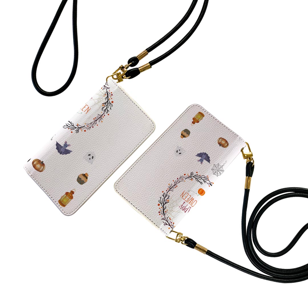 iPhone15promax 6.7インチ 専用 各キャリア iPhone15 Pro Max プロマックス 共通対応 ケース ショルダー スマホ 落下防止 手帳型 マグネット式 ピタッと閉まる スマホカバー 肩掛け 斜めかけ 026129 ハロウィン おばけ カラフル Halloween