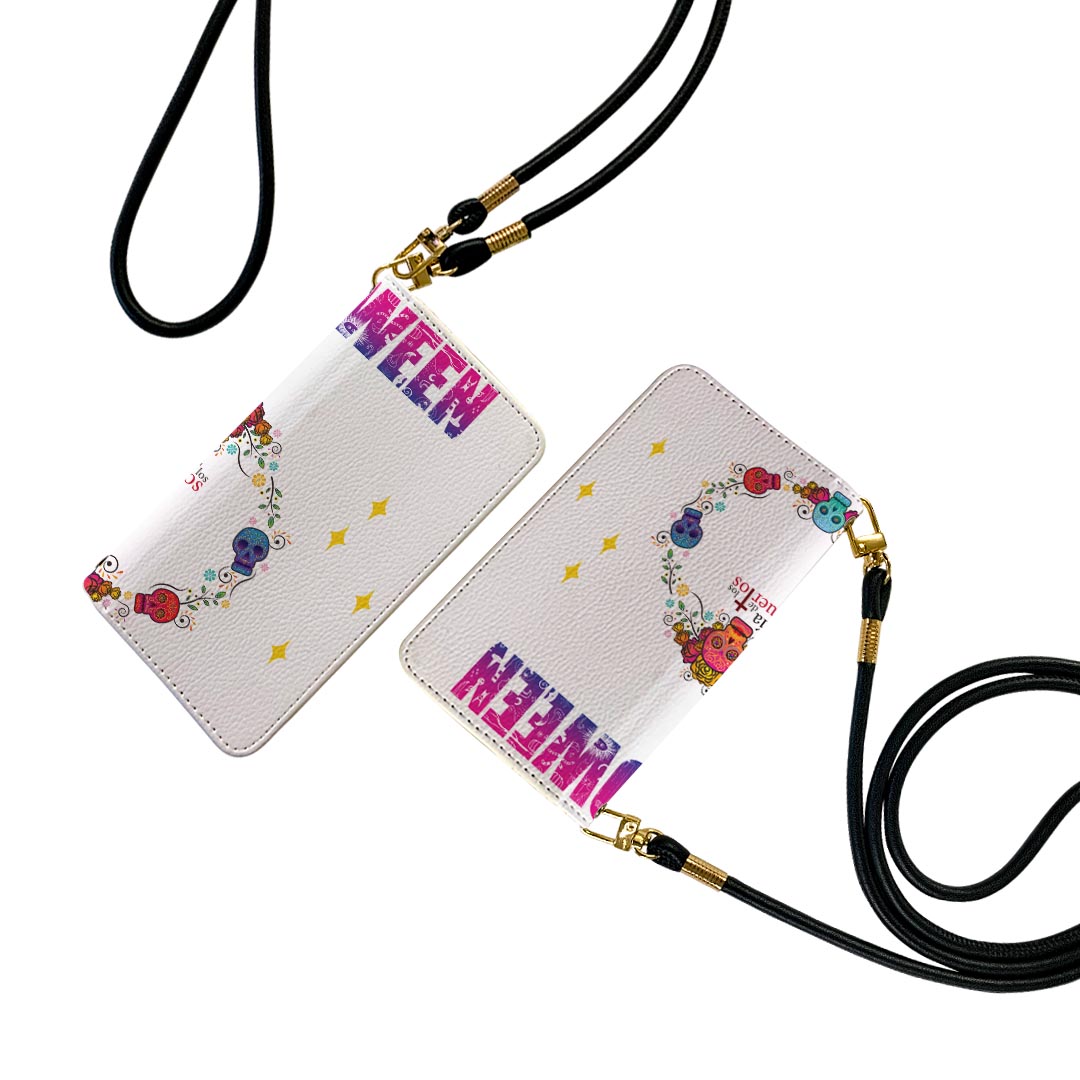 Galaxy A51 5G SC-54A ギャラクシー ストラップ付き sc54a ケース ショルダー スマホ 落下防止 手帳型 マグネット式 ピタッと閉まる スマホカバー 肩掛け 斜めかけ 026138 ハロウィン 骸骨　カラフル　Halloween