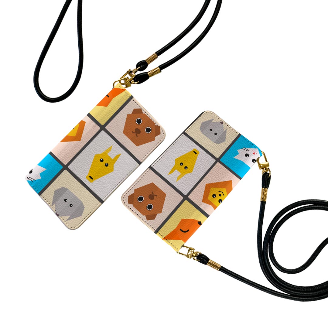 SC-03J Galaxy S8+ ギャラクシー エス エイト プラス sc03j ストラップ付き ケース ショルダー スマホ 落下防止 手帳型 マグネット式 ピタッと閉まる スマホカバー 肩掛け 斜めかけ 026145 動物　折り紙　うさぎ　ぞう