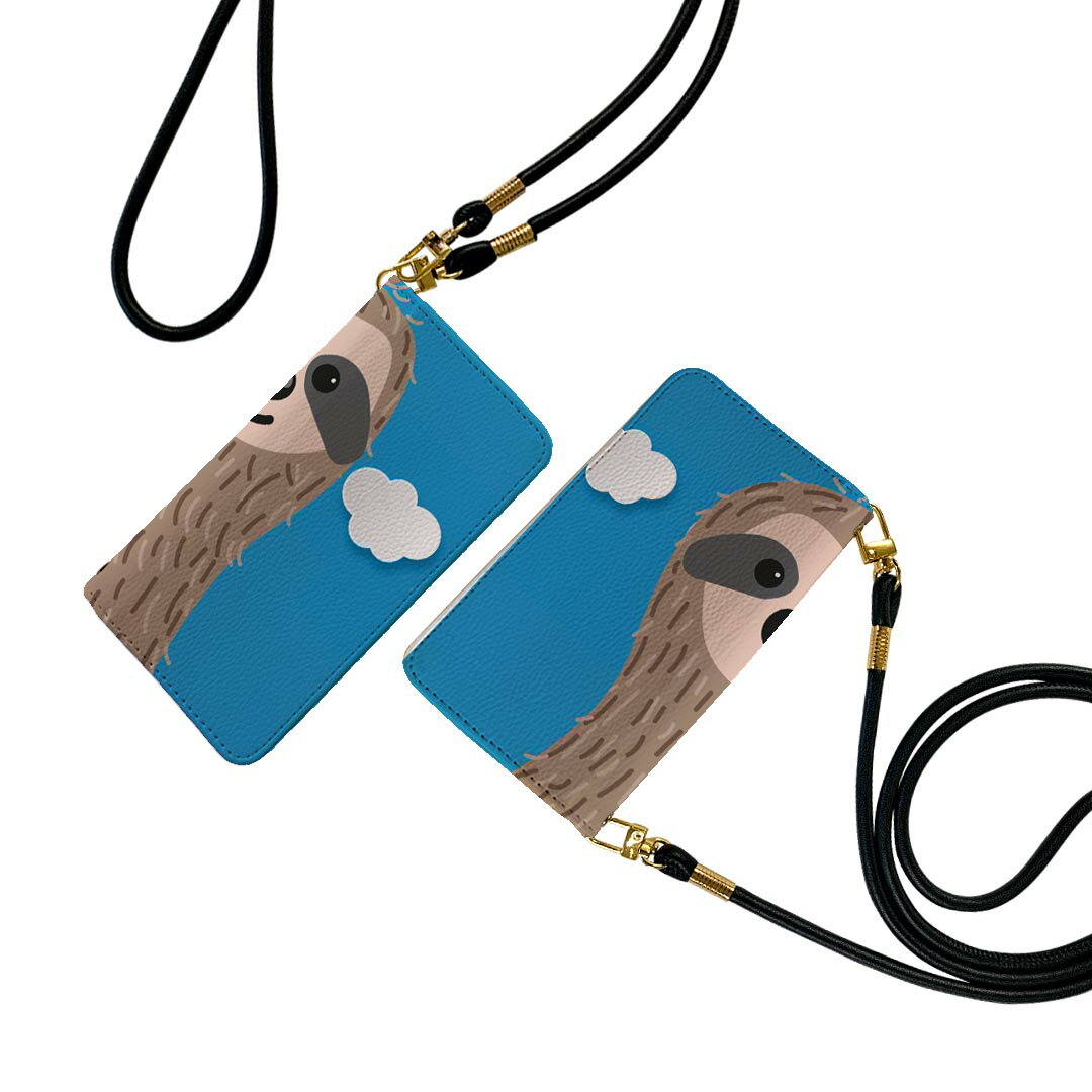 Xperia XZ2 SO-03K エクスペリア XZ2 ストラップ付き so03k ケース ショルダー スマホ 落下防止 手帳型 マグネット式 ピタッと閉まる スマホカバー 肩掛け 斜めかけ 026243 ナマケモノ　動物　雲
