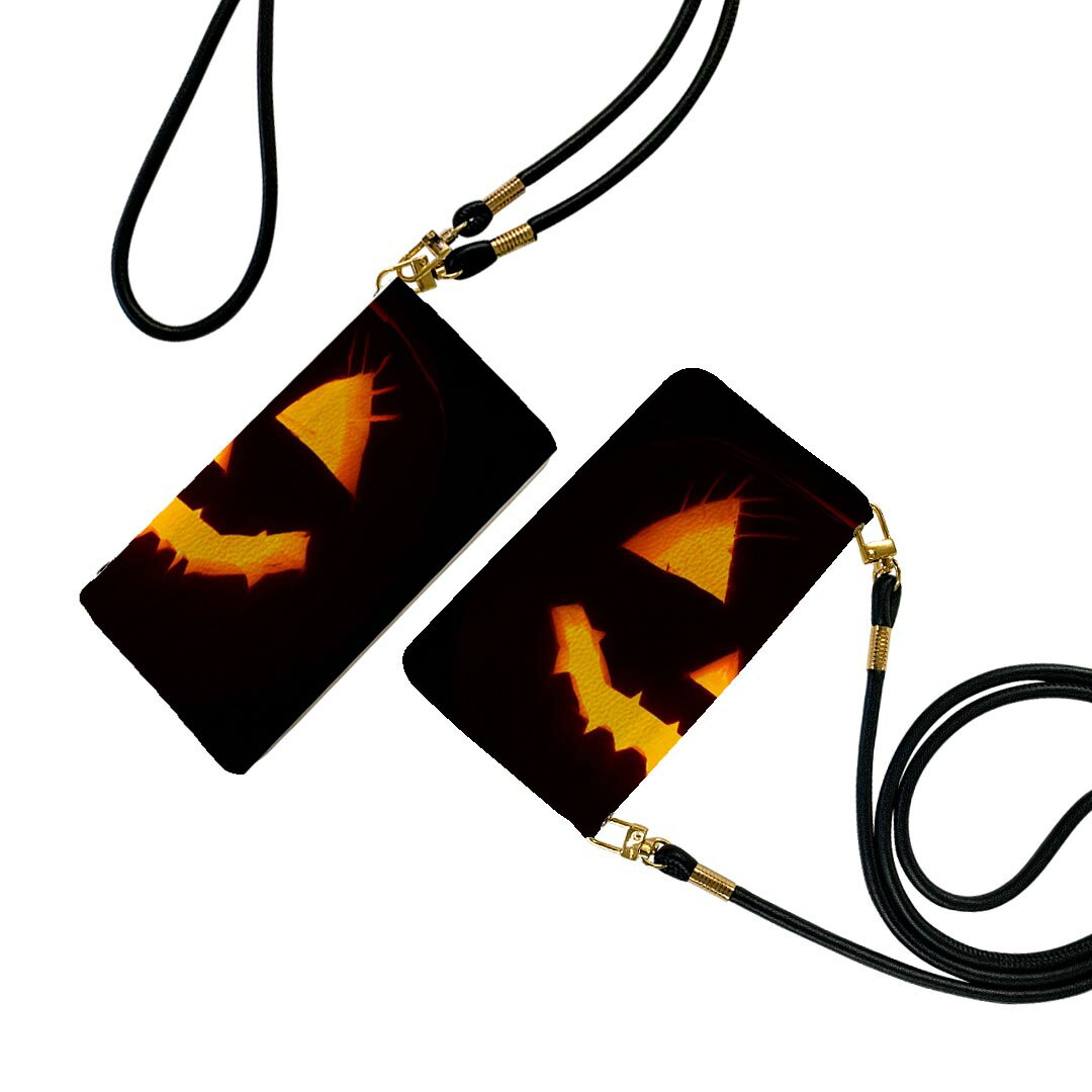 Xperia 10 VII 用 SO-52F / SOG16 / XQ-FE44 共通対応 手帳型ケース ストラップ付き ショルダー スマホ 落下防止 手帳型 マグネット式 ピタッと閉まる スマホカバー 肩掛け 斜めかけ 030580 ハロウィン 暗い かぼちゃ ジャックオーランタン
