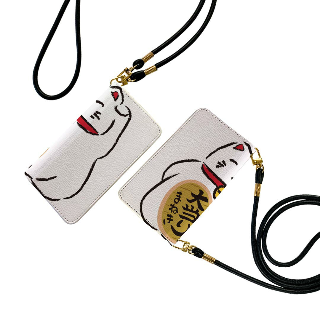 商品特徴・ショルダー付き手帳型スマホケース・シームレスな全面デザイン（内側は落ち着いたオフホワイト）・外側は高品質の人工革を使用・内側にはスマホを装着するケースが付属・機種専用のカメラホール仕様でケースを装着したままの撮影が可能・ワンセグや動画の視聴に便利な横置きスタンド機能・ICカードなどを2枚まで収納できるカードスロット付き・マグネットフリップで開け閉めカンタン注意事項商品画像はサンプルイメージですので、ご覧の環境によっては多少色味に違いを感じる場合がございます。イメージと違った、モニターと色味が異なるという理由での交換や返金はご対応出来かねます。ショルダーとカバーのみの販売で本体は付属しません。ワイヤレス充電対応機種についてはお使いの機器や環境により反応しない場合があります。その場合お手数ですがケースから外してお使い下さい。卓上ホルダ及びワイヤレスでの充電は保障の対象外となります。こちらは無地のレザーにデザインをプリントした商品で、デコなどの加工はございません。凹凸や光沢があるように見えたり布地や金属を素材にしたように見える商品もありますが、デザインの図版によるものです。撮影時にカバーが映り込む恐れがあるため、カメラ用の穴は若干大きめに開けています。カメラ穴の位置にわずかなズレが生じる場合がございます。また印刷時に微妙な画像のズレが生じる場合がございます。ご注文後に1点1点制作する受注生産品のため、不良品以外のご返品や交換は固くお断り致します。機種の選択間違いも保証対象外となりますため、ご注文の際は必ず機種をご確認下さい。発送について完全受注生産のハンドメイド商品となりますので、既製品と比べて発送までお時間を頂いています。 基本的に決済確認後、通常で3営業日程度、最大で10営業日程度での発送となります。繁忙期や休業日明けの場合はさらに時間がかかる場合があります。 その際には別途メールにてご連絡致します。メール便の場合、発送日から到着までに2-4日ほどかかる場合が多く、紛失などの保障もご対応できかねます。あらかじめご了承下さい。