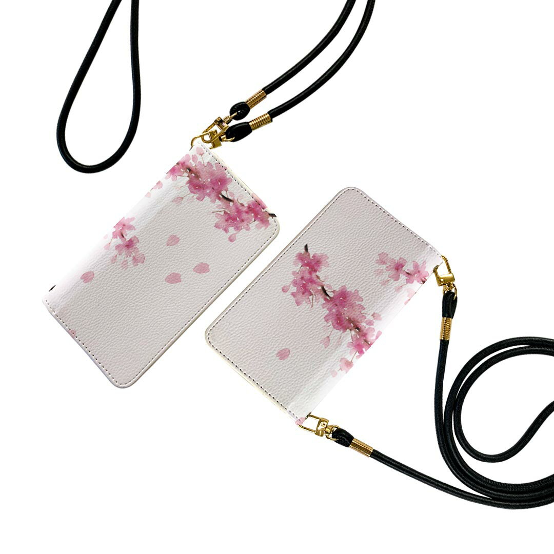 らくらくスマートフォン F-53E 用 手帳型ケース f53e ケース ストラップ付き ショルダー スマホ 落下防止 手帳型 マグネット式 ピタッと閉まる スマホカバー 肩掛け 斜めかけ 032123 花 桜 フラワー