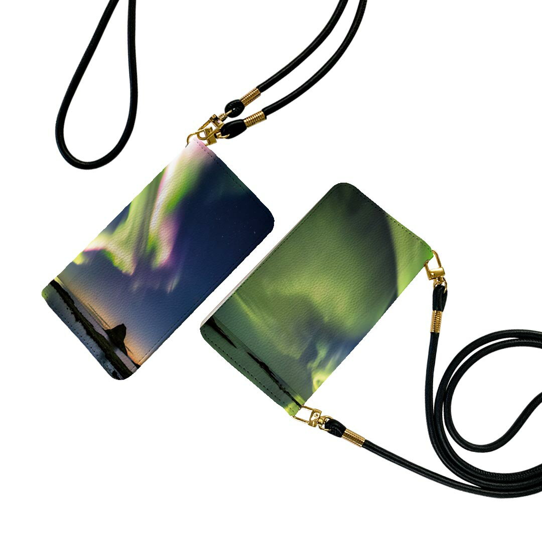 Xperia 5 V 用 SO-53D / SOG12 共通対応 手帳型ケース ストラップ付き so53d ショルダー スマホ 落下防止 手帳型 マグネット式 ピタッと閉まる スマホカバー 肩掛け 斜めかけ 033558 オーロラ