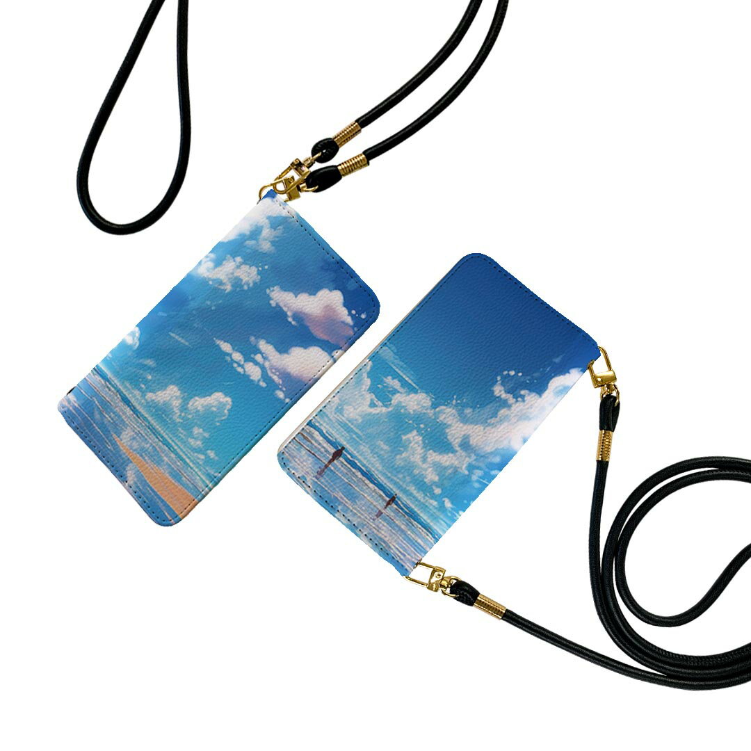 iphone 4s - iPhone 16e 用 各キャリア 共通対応 iphone 16e 手帳型ケース ケース ストラップ付き ショルダー スマホ 落下防止 手帳型 マグネット式 ピタッと閉まる スマホカバー 肩掛け 斜めかけ 033704 空 海岸