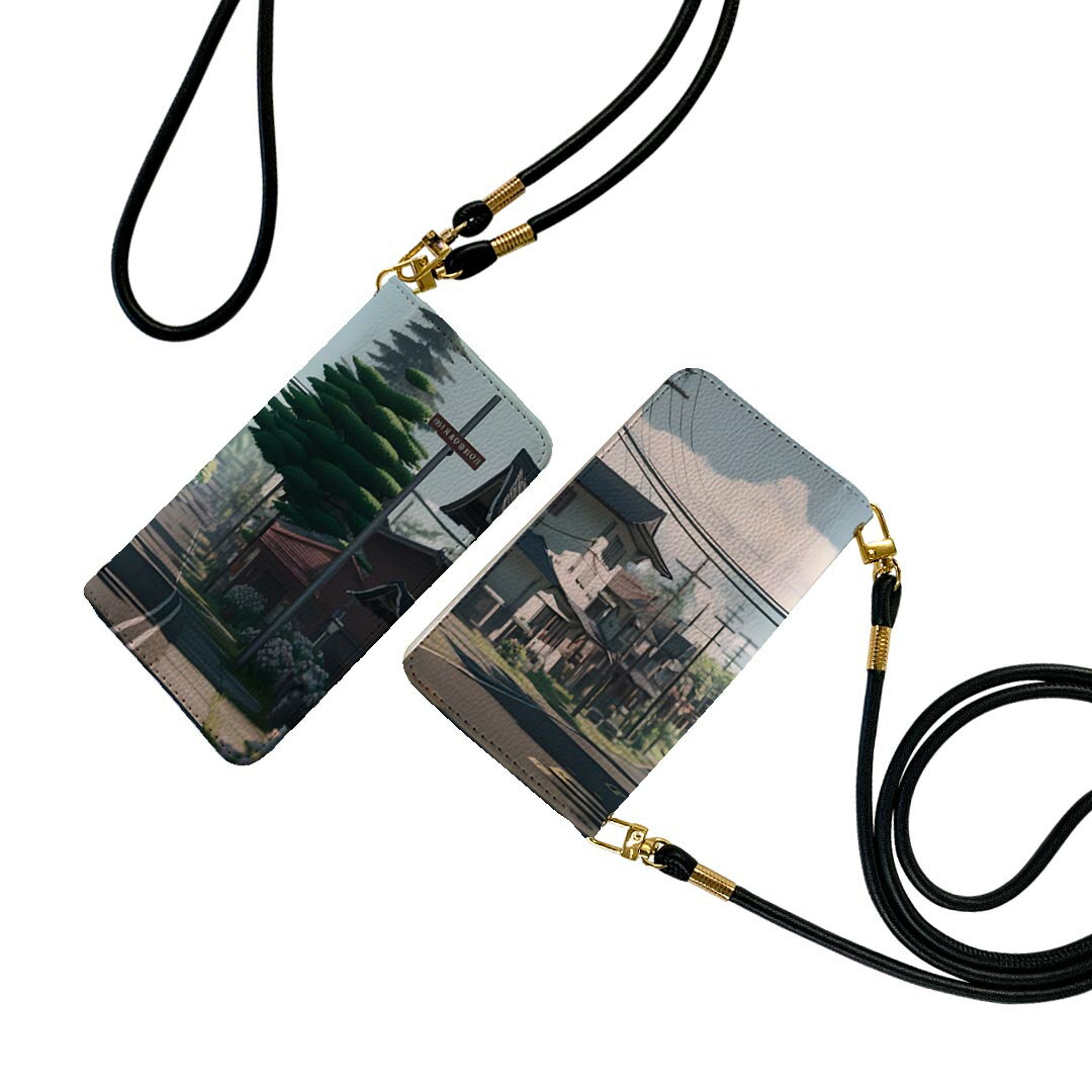 Mobile Phone Cases - Galaxy S25 用 SC-51F / SCG31 (SM-S931) 共通対応 ケース ストラップ付き sc51f ショルダー スマホ 落下防止 手帳型 マグネット式 ピタッと閉まる スマホカバー 肩掛け 斜めかけ 033712 住宅街