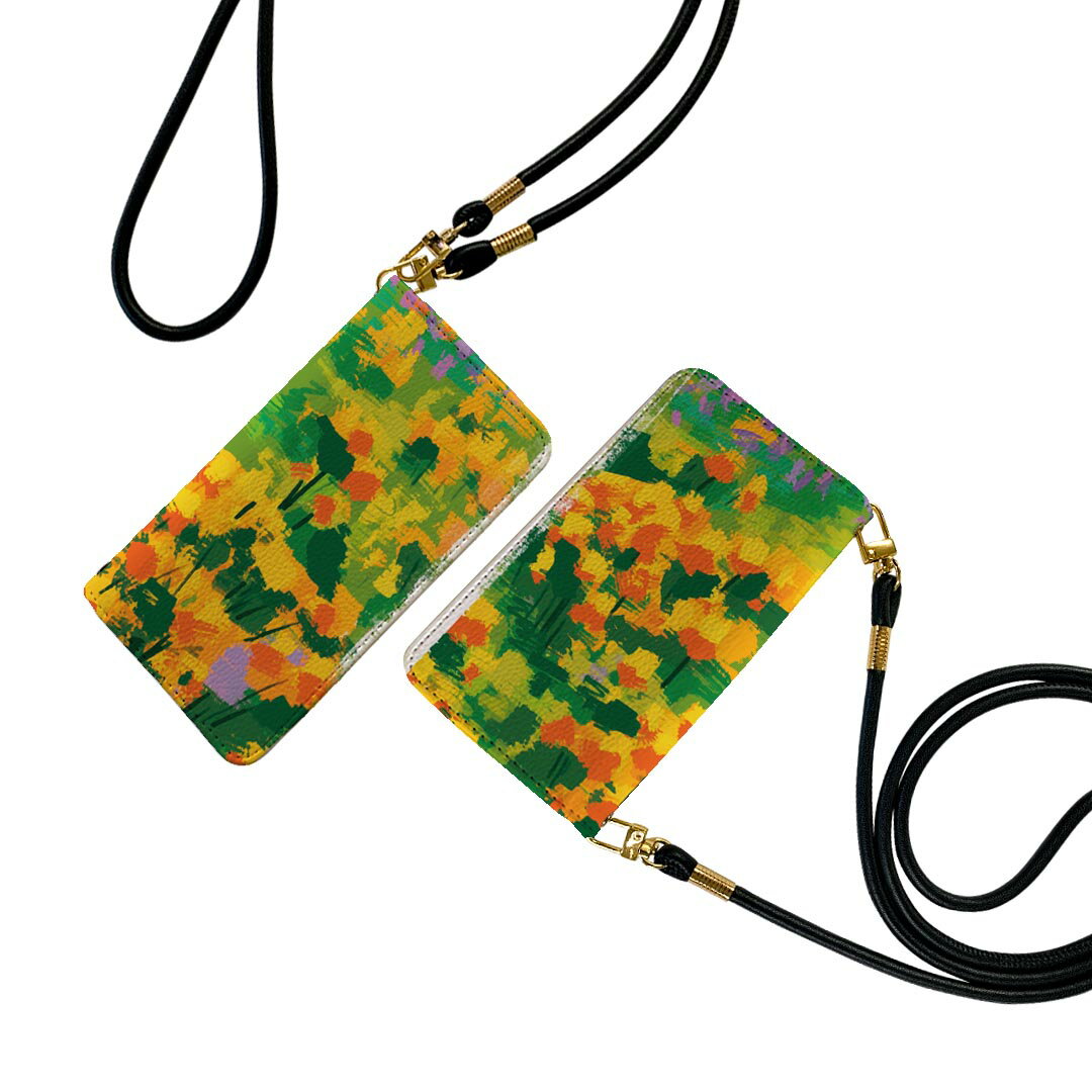 iPhone17 用 スマホカバー 各キャリア 共通対応 手帳型ケース ストラップ付き ショルダー スマホ 落下防止 手帳型 マグネット式 ピタッと閉まる スマホカバー 肩掛け 斜めかけ 033763 花 花畑のサムネイル