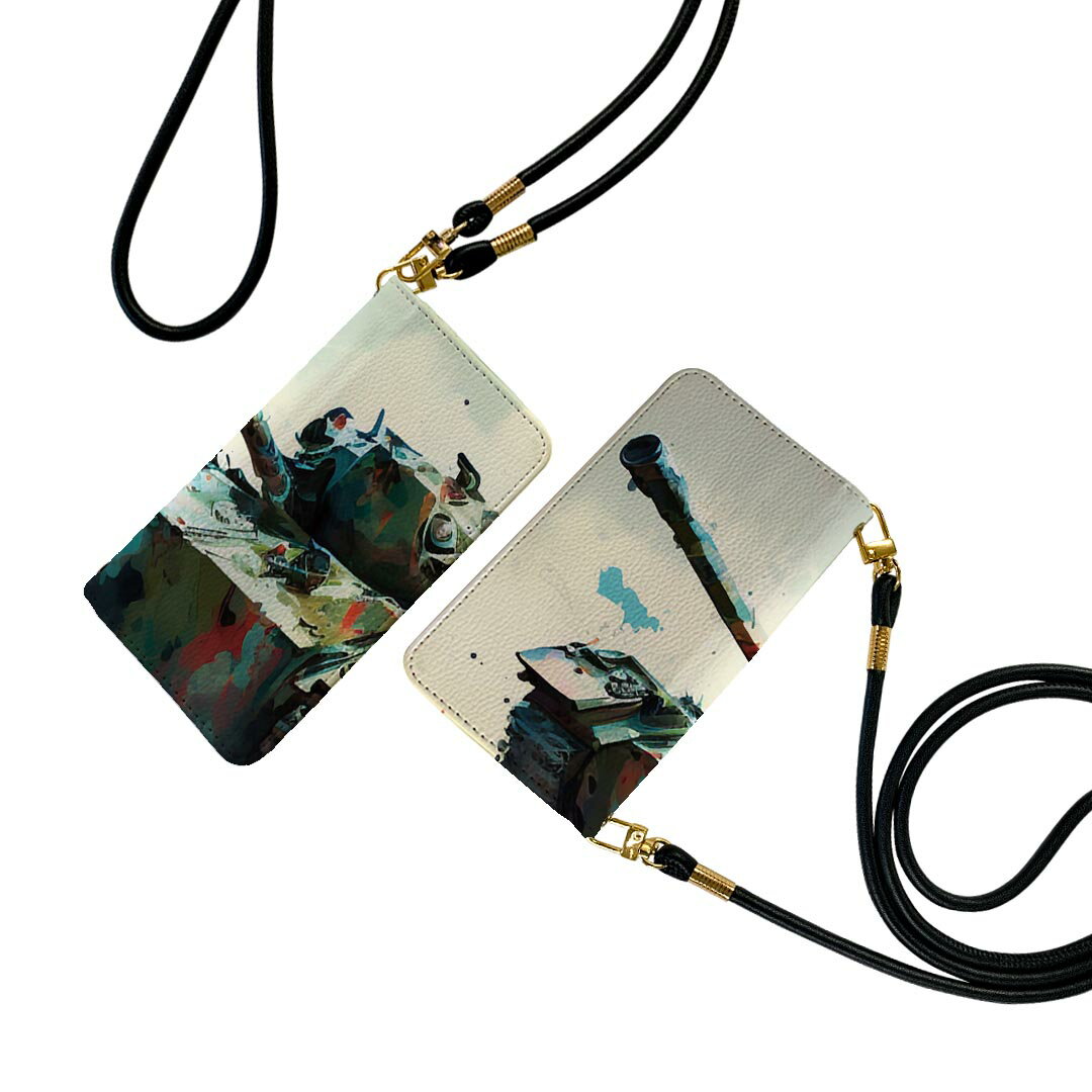 AQUOS R9 用 ハードケース SH-51E / A401SH 共通対応 手帳型 ケース カバー sh51e 対応 ストラップ付き ショルダー スマホ 落下防止 マグネット式 ピタッと閉まる スマホカバー 肩掛け 斜めかけ 033798 戦車