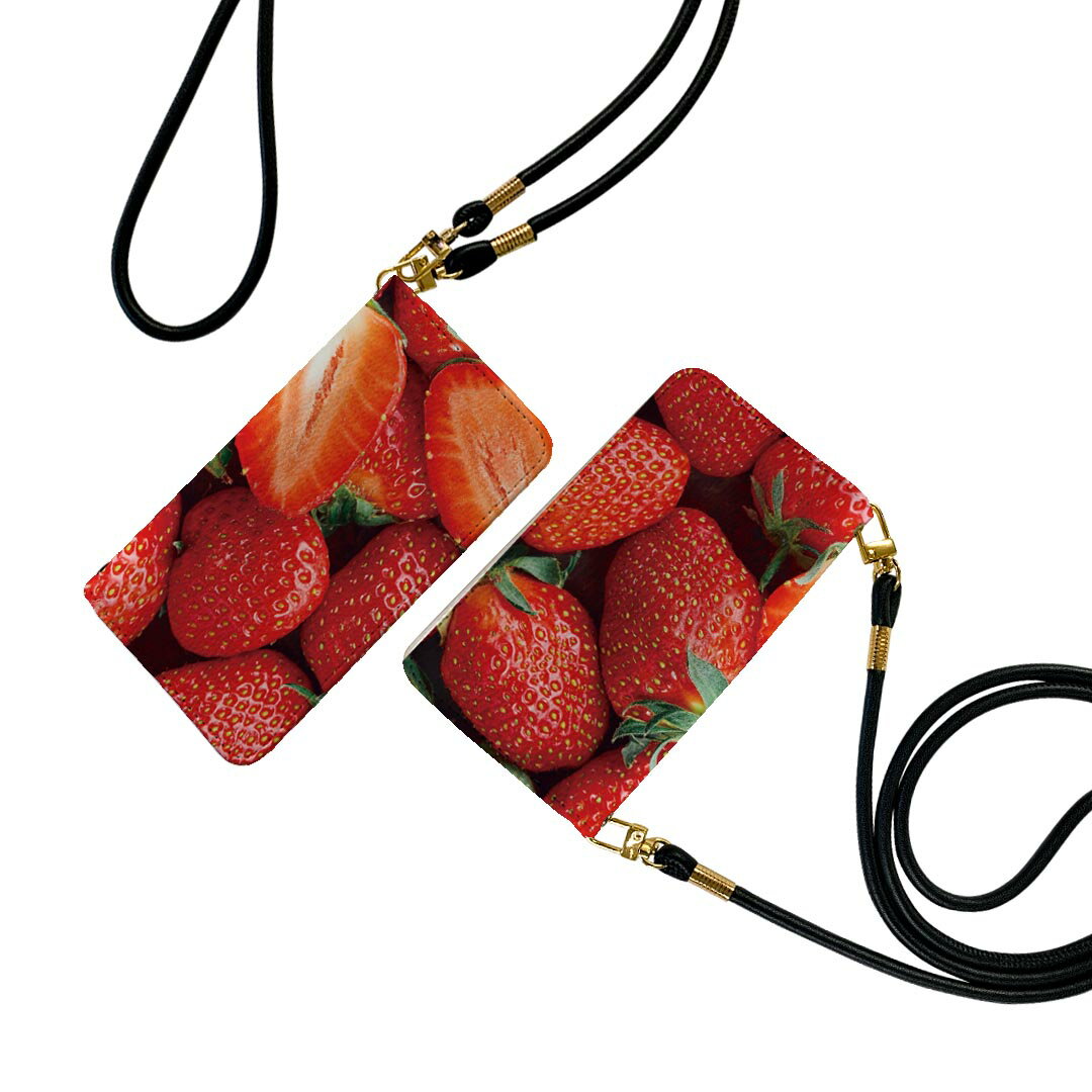 Pixel 8 用 手帳型 ケース ストラップ付き ケース ショルダー スマホ 落下防止 手帳型 マグネット式 ピタッと閉まる スマホカバー 肩掛け 斜めかけ 033822 イチゴ 苺