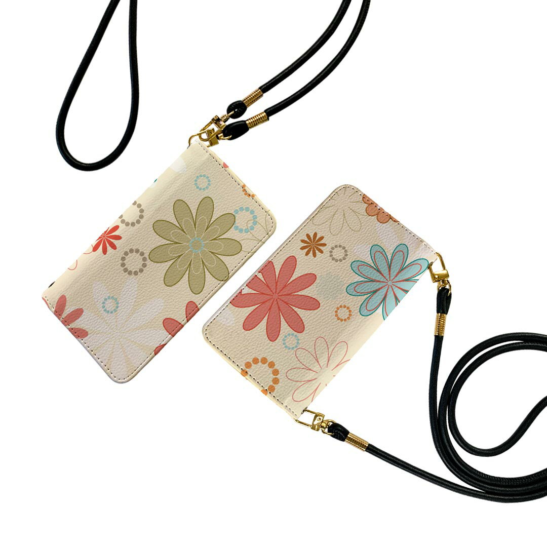 Galaxy A41 SCV48 ギャラクシー scv48 ストラップ付き ケース ショルダー スマホ 落下防止 手帳型 マグネット式 ピタッと閉まる スマホカバー 肩掛け 斜めかけ 004213 花　模様　カラフル