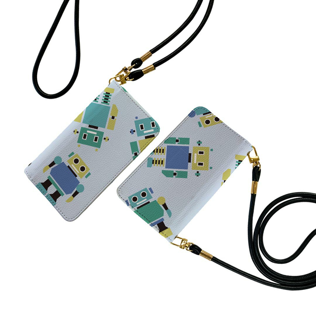 SHV44 AQUOS R3 アクオス アールスリー ストラップ付き ケース ショルダー スマホ 落下防止 手帳型 マグネット式 ピタッと閉まる スマホカバー 肩掛け 斜めかけ 004271 ロボット　キャラクター　青