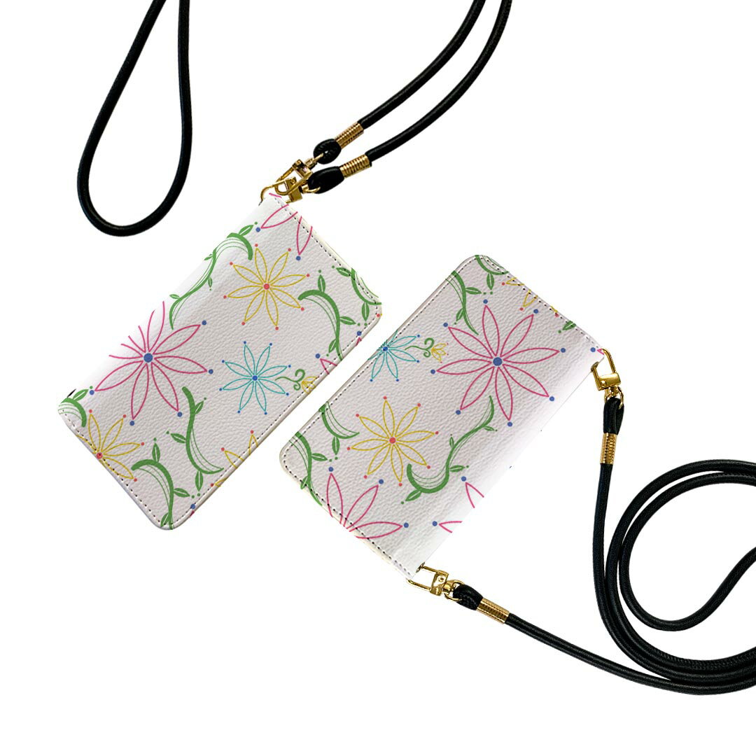 SH-04L AQUOS R3 アクオス r3 ストラップ付き sh04l ケース ショルダー スマホ 落下防止 手帳型 マグネット式 ピタッと閉まる スマホカバー 肩掛け 斜めかけ 004402 花　模様　カラフル(2.0)