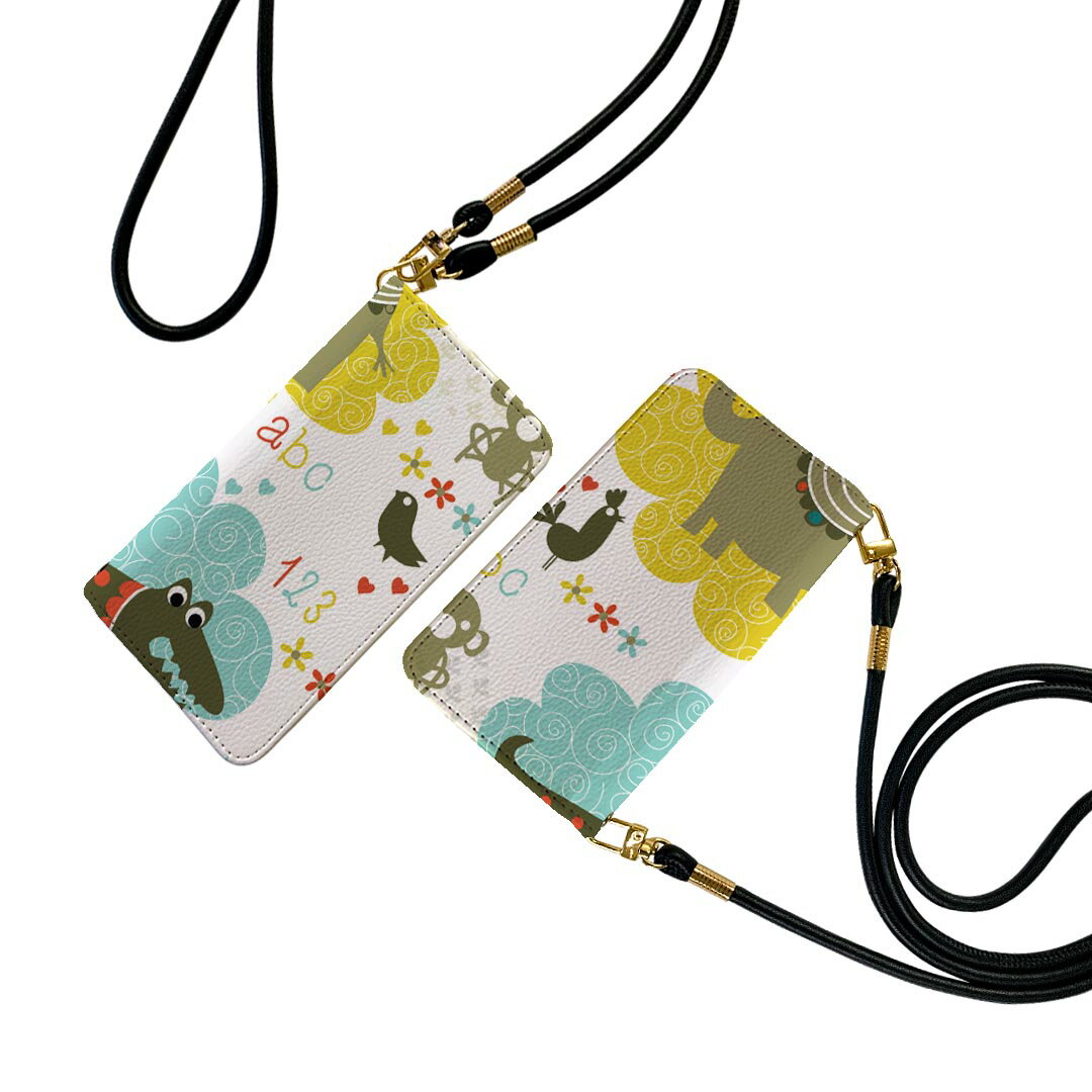 iPhone16pro 6.3インチ 専用 各キャリア iPhone 16 pro 共通対応 手帳型 ケース カバー iphone16 対応 ストラップ付き ケース ショルダー スマホ 落下防止 マグネット式 ピタッと閉まる スマホカバー 肩掛け 斜めかけ 004638 動物　キャラクター　イラスト