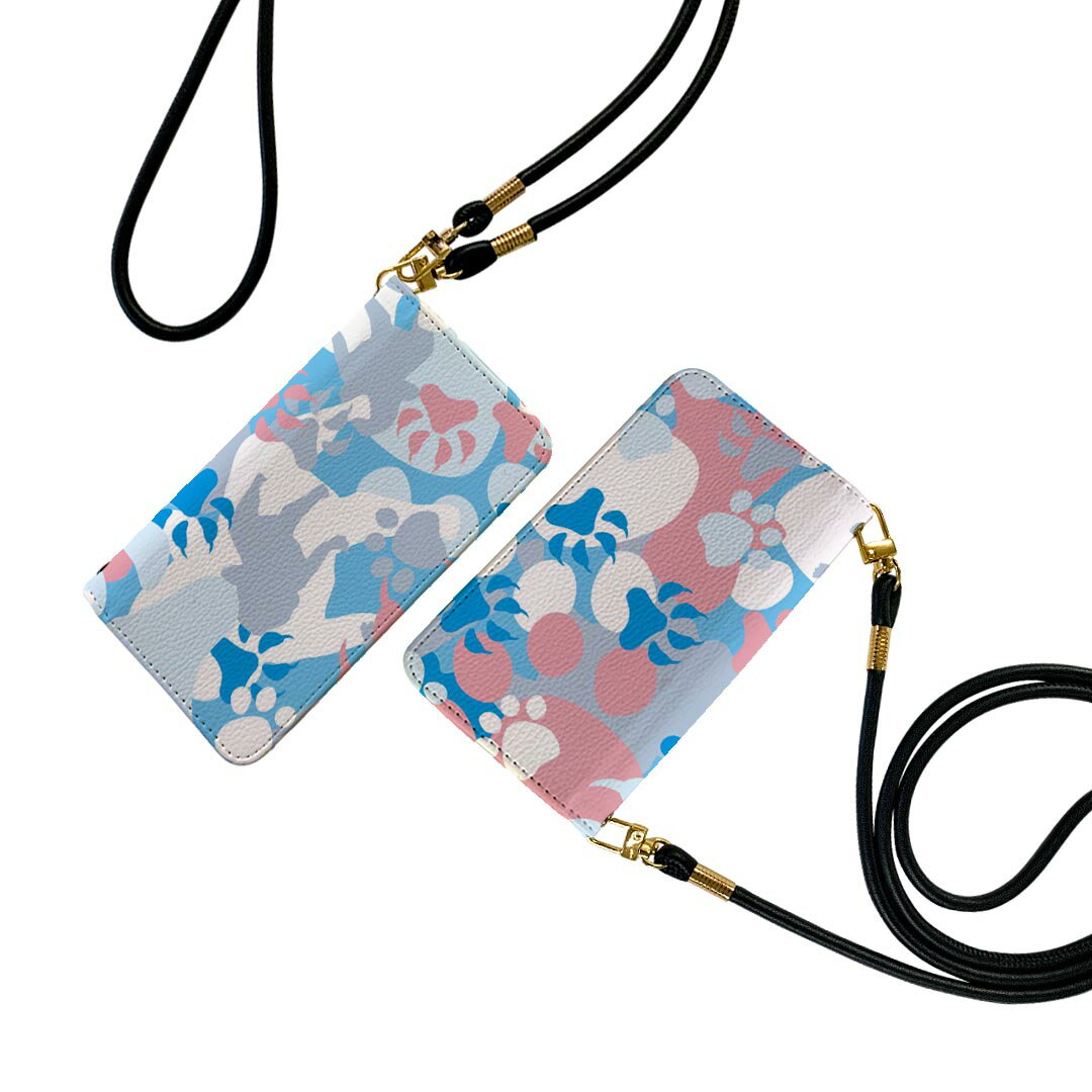 iPhone14 6.1インチ 専用 各キャリア iPhone 14 共通対応 ストラップ付き iphone14 ケース ショルダー スマホ 落下防止 手帳型 マグネット式 ピタッと閉まる スマホカバー 肩掛け 斜めかけ 004654 迷彩　カモフラ　犬