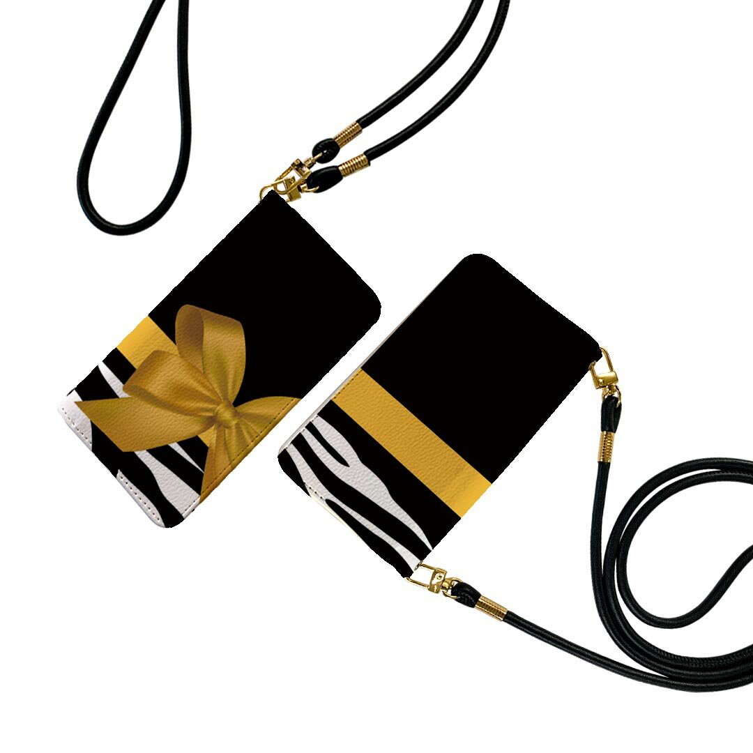 iPhone7plus / iPhone8plus / iPhone6plus / iPhone6splus 用 手帳型ケース ストラップ付き ショルダー スマホ 落下防止 手帳型 マグネット式 ピタッと閉まる スマホカバー 肩掛け 斜めかけ 004730 ゼブラ リボン 黄色