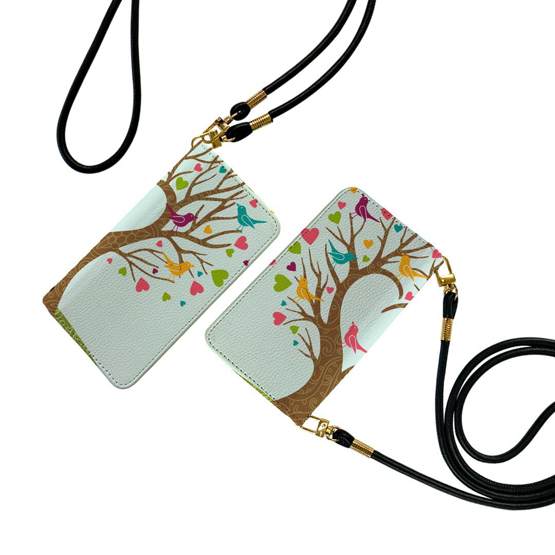 SH-04H AQUOS ZETA アクオスフォン ゼータ sh04h ストラップ付き ケース ショルダー スマホ 落下防止 手帳型 マグネット式 ピタッと閉まる スマホカバー 肩掛け 斜めかけ 004844 鳥　ハート　カラフル