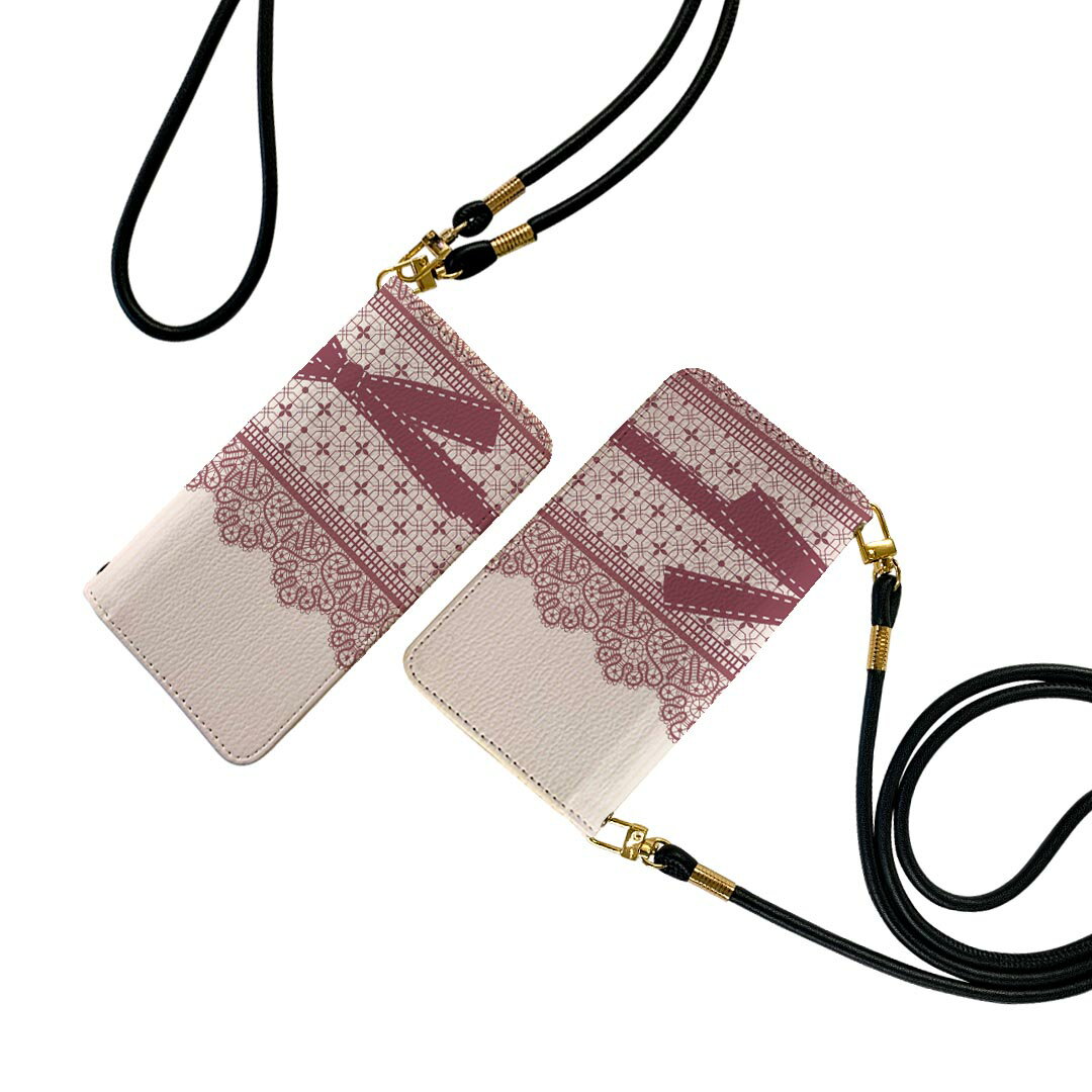 Xperia 10 II SOV43 エクスペリア テン マークツー Xperia10 ストラップ付き ケース ショルダー スマホ 落下防止 手帳型 マグネット式 ピタッと閉まる スマホカバー 肩掛け 斜めかけ 004927 リボン　レース　ストライプ