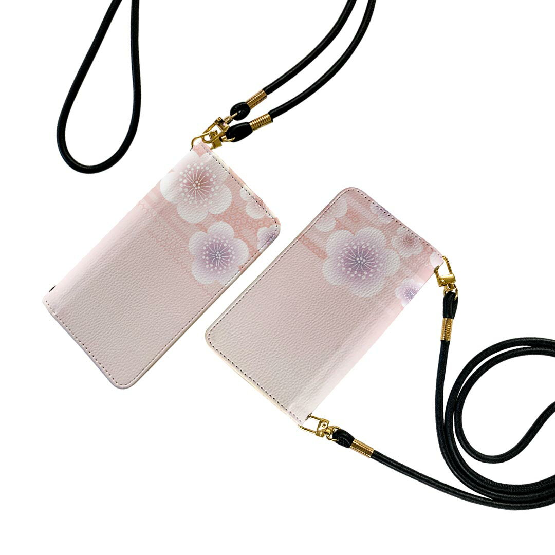 arrows We2 F-52E 用 手帳型 F-52E / FCG02 共通対応 ケース カバー f52e 対応 ストラップ付き ケース ショルダー スマホカバー 落下防止 マグネット式 ピタッと閉まる 肩掛け 斜めかけ 005112 花　ピンク　和柄