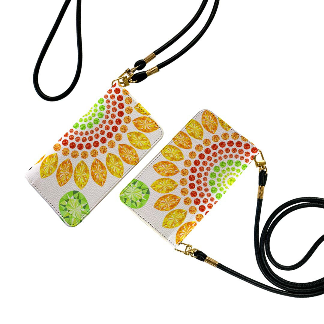 Xperia XZ1 SO-01K エクスペリア XZ1 ストラップ付き so01k ケース ショルダー スマホ 落下防止 手帳型 マグネット式 ピタッと閉まる スマホカバー 肩掛け 斜めかけ 005195 ひまわり　宝石　イラスト