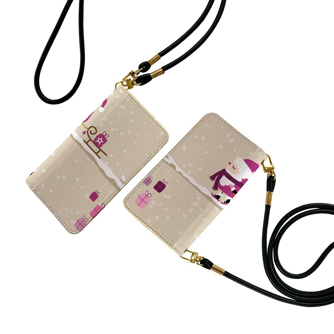 iPhone XR iPhone 10r 専用ケース 各キャリア共通対応 ストラップ付き ケース ショルダー スマホ 落下防止 手帳型 マグネット式 ピタッと閉まる スマホカバー 肩掛け 斜めかけ 005207 クリスマス サンタ 冬