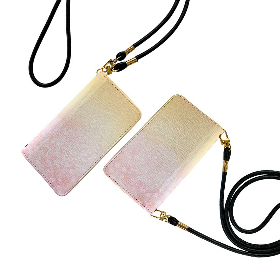 AQUOS wish2 / wish 用 手帳型 ケース カバー SH-51C / SHG06 / A104SH / SH-M20 共通対応 ケース ストラップ付き ケース ショルダー スマホ 落下防止 手帳型 マグネット式 ピタッと閉まる スマホカバー 肩掛け 斜めかけ 005306 桜 ピンク オレンジ
