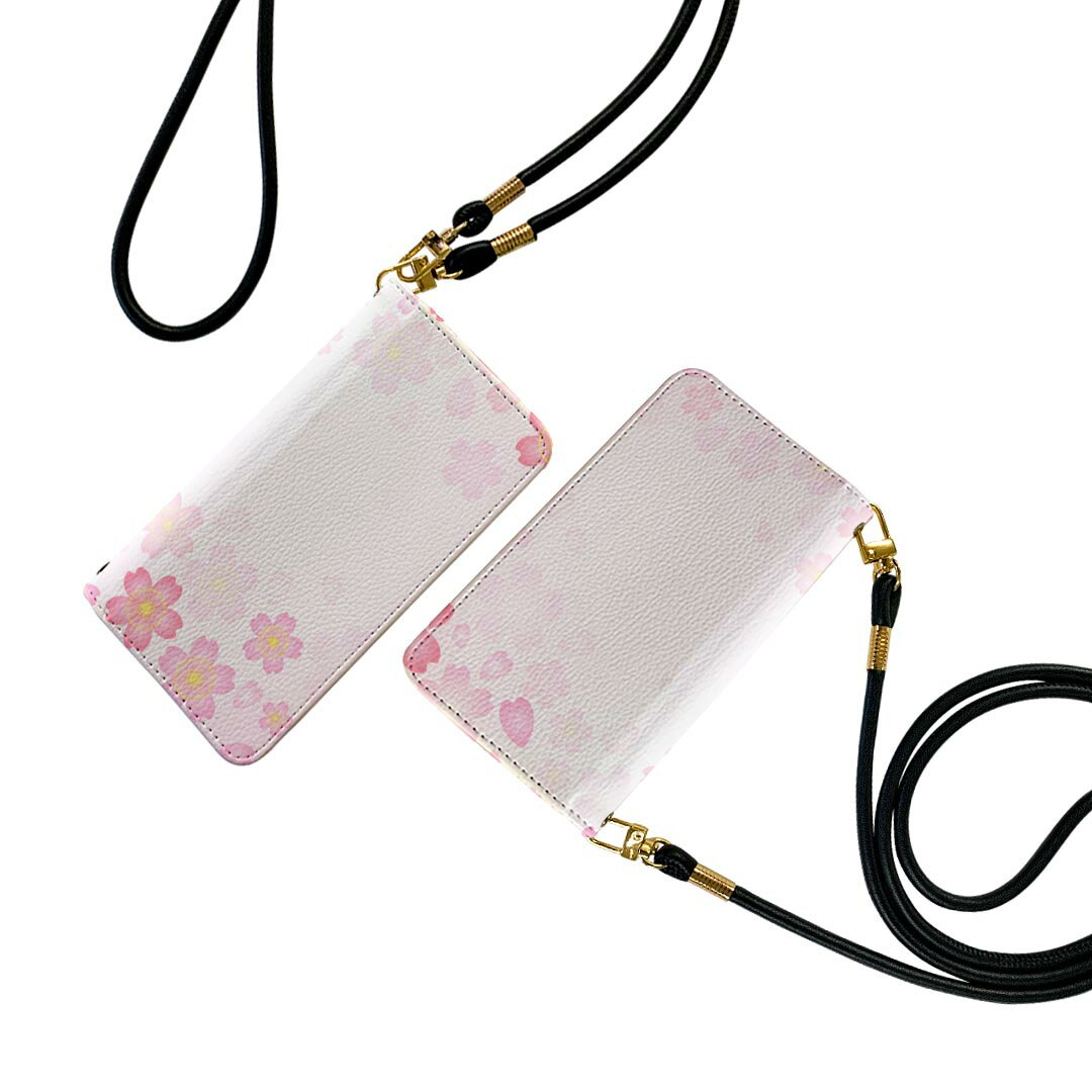 Galaxy A53 5G SC-53C / SCG15 共通対応 用 ケース カバー 手帳 sc53c ストラップ付き ケース ショルダー スマホ 落下防止 手帳型 マグネット式 ピタッと閉まる スマホカバー 肩掛け 斜めかけ 005307 桜　ピンク　イラスト