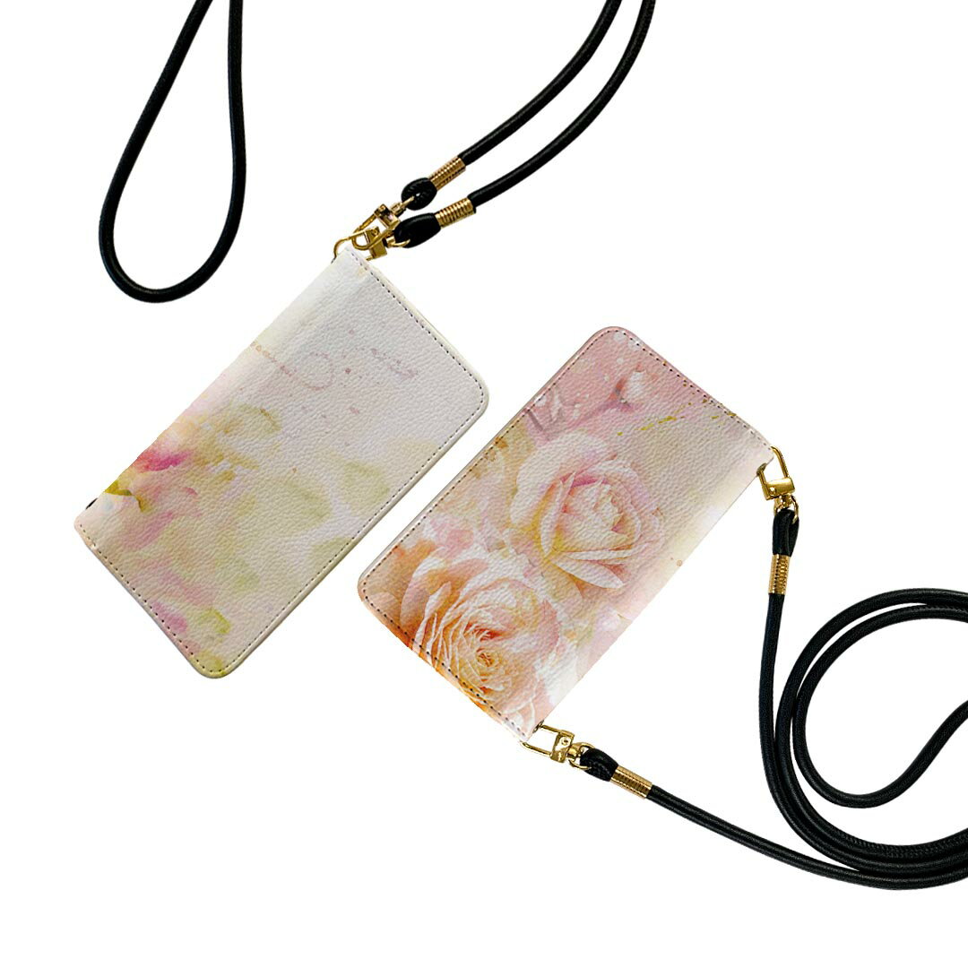 LG style3 L-41A ストラップ付き l41a ケース ショルダー スマホ 落下防止 手帳型 マグネット式 ピタッと閉まる スマホカバー 肩掛け 斜めかけ 005340 花　　色彩