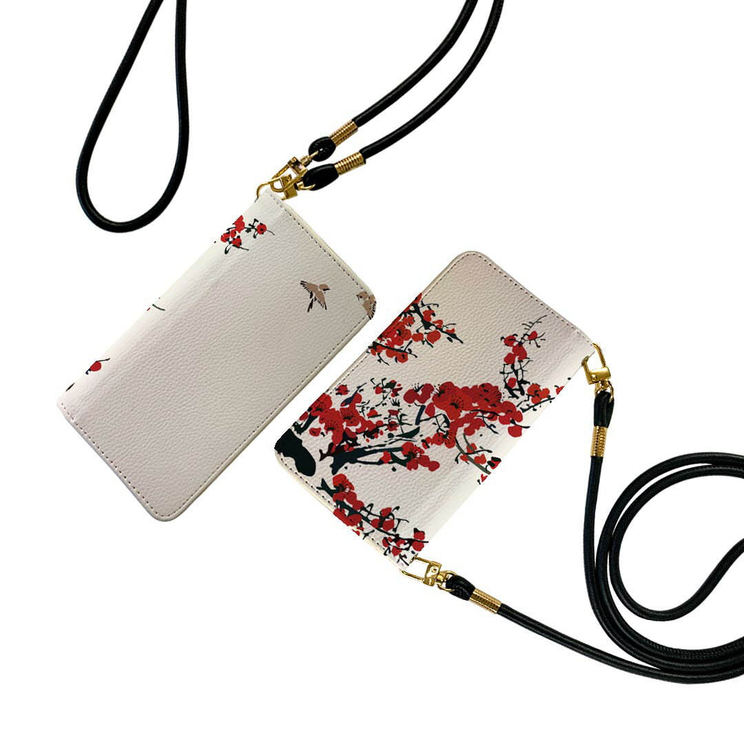 AQUOS R8 Pro 用 手帳型 ケース カバー SH-51D / A301SH 各キャリア 共通対応 ケース ストラップ付き ケース ショルダー スマホ 落下防止 手帳型 sh51d マグネット式 ピタッと閉まる スマホカバー 肩掛け 斜めかけ 005383 和風　和柄　花　鳥のサムネイル
