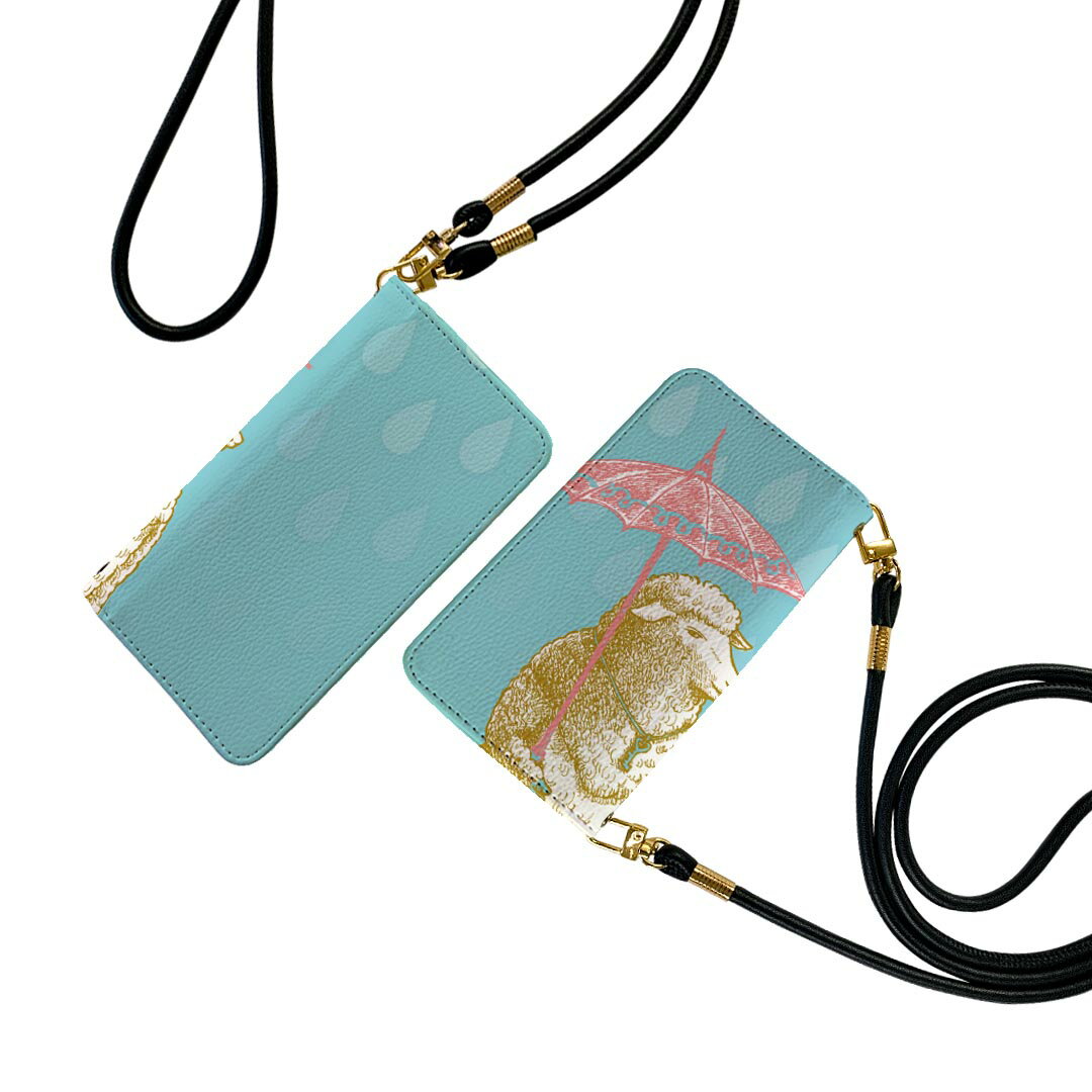 Xperia 1 VI 用 手帳型 ケース カバー SO-51E / SOG13 / A401SO 共通対応　so51e ケース ストラップ付き ケース ショルダー スマホ 落下防止 手帳型 マグネット式 ピタッと閉まる スマホカバー 肩掛け 斜めかけ 005426 ひつじ　雨　イラスト