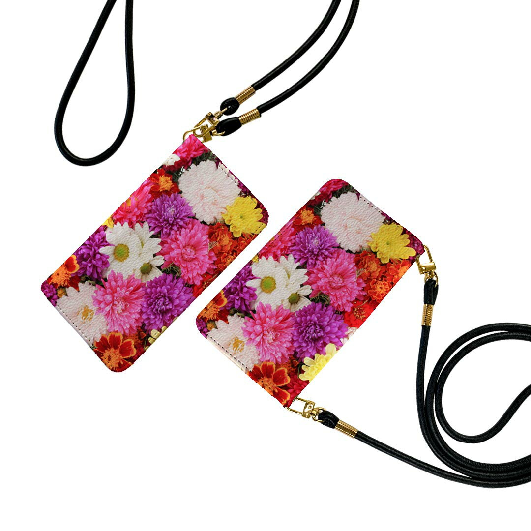 Galaxy A51 5G SC-54A ギャラクシー ストラップ付き sc54a ケース ショルダー スマホ 落下防止 手帳型 マグネット式 ピタッと閉まる スマホカバー 肩掛け 斜めかけ 005495 写真 花