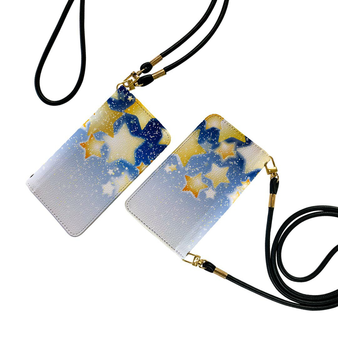 iPhone15promax 6.7インチ 専用 各キャリア iPhone15 Pro Max プロマックス 共通対応 ケース ショルダー スマホ 落下防止 手帳型 マグネット式 ピタッと閉まる スマホカバー 肩掛け 斜めかけ 005502 星　スター　青