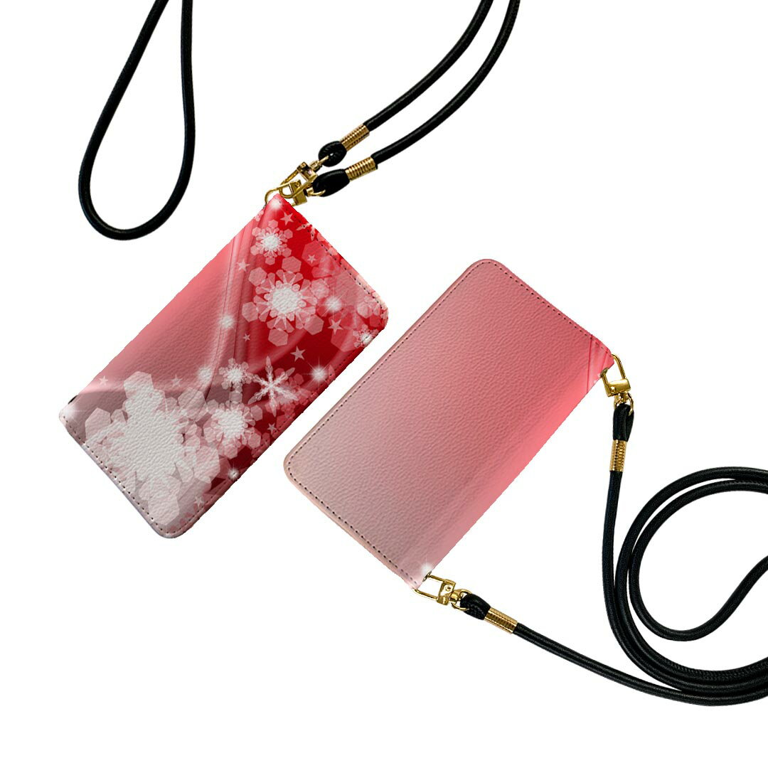 Galaxy S23 FE 用 手帳型 ケース SCG24 ストラップ付き ケース ショルダー スマホ 落下防止 手帳型 マグネット式 ピタッと閉まる スマホカバー 肩掛け 斜めかけ 005630 雪　結晶　赤　レッド