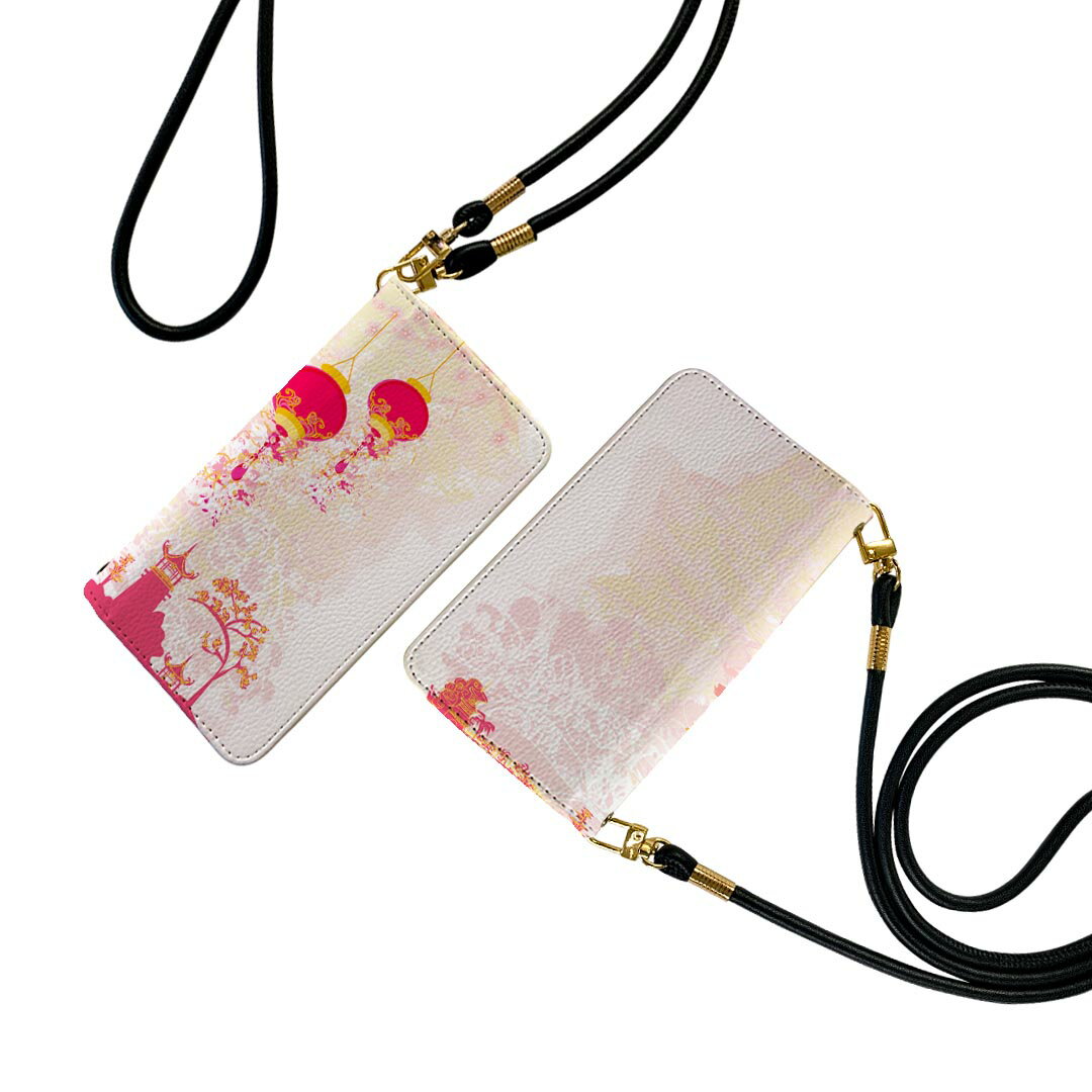 iPhone 16e 用 各キャリア 共通対応 iphone 16e 手帳型ケース ケース ストラップ付き ショルダー スマホ 落下防止 手帳型 マグネット式 ピタッと閉まる スマホカバー 肩掛け 斜めかけ 005667 和風　和柄　ピンク