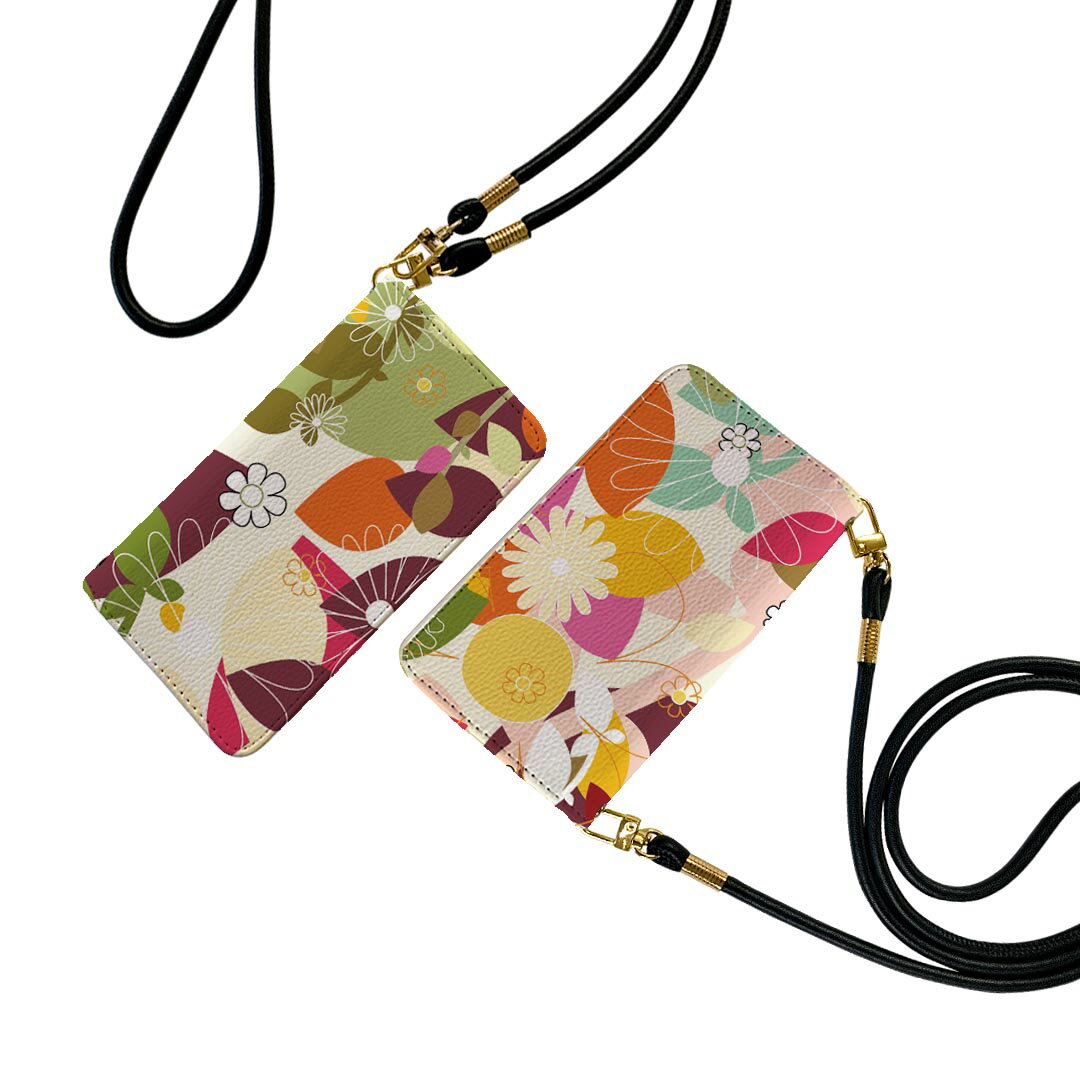 Xperia Ace III SO-53C SOG08 共通対応 ストラップ付き so53c ケース ショルダー スマホ 落下防止 手帳型 マグネット式 ピタッと閉まる スマホカバー 肩掛け 斜めかけ 005819 カラフル 花
