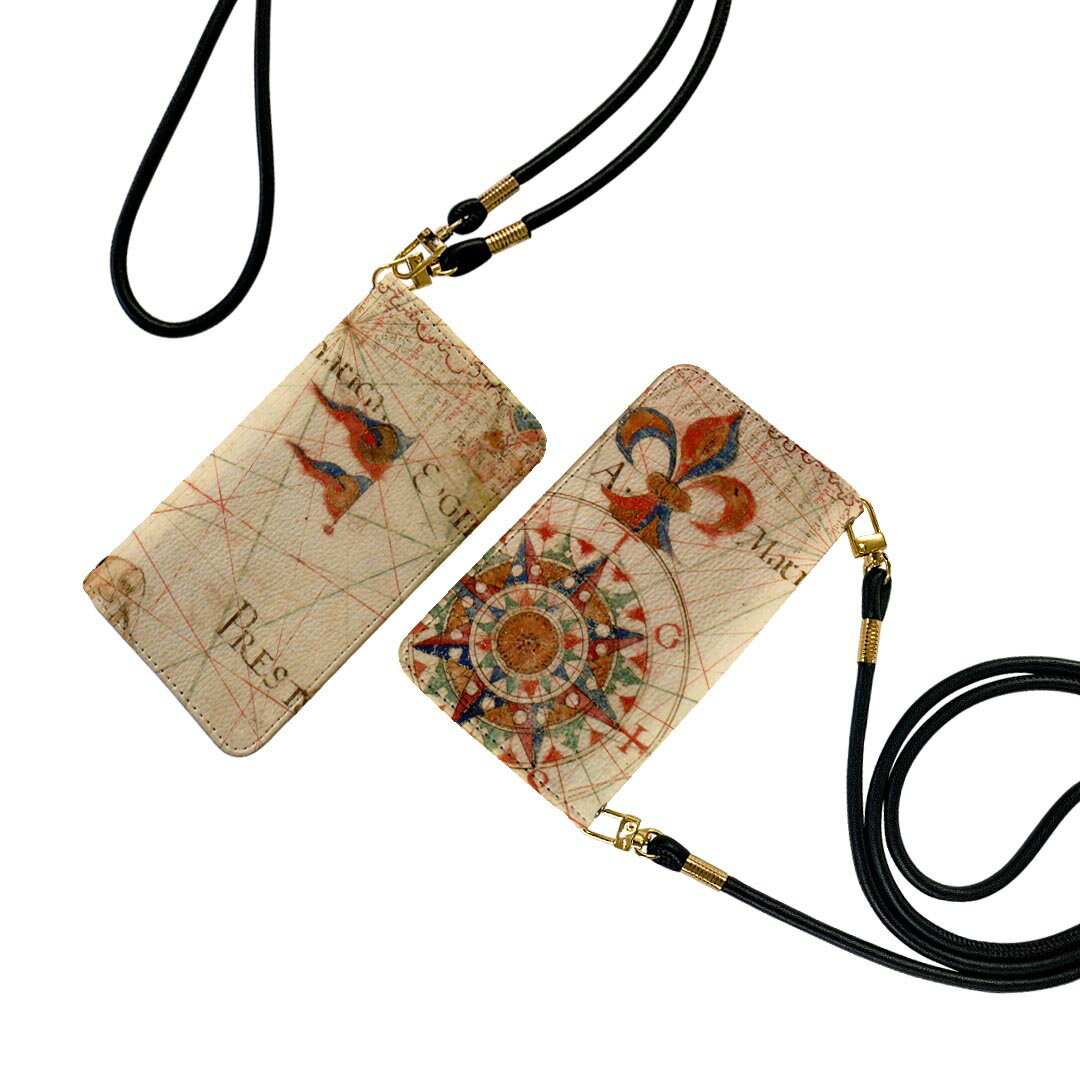 iPhone12 6.1インチ 専用 各キャリア iPhone 12 / iPhone12 Pro 共通対応 ストラップ付き ケース ショルダー スマホ 落下防止 手帳型 マグネット式 ピタッと閉まる スマホカバー 肩掛け 斜めかけ 006022 地図　英語　世界