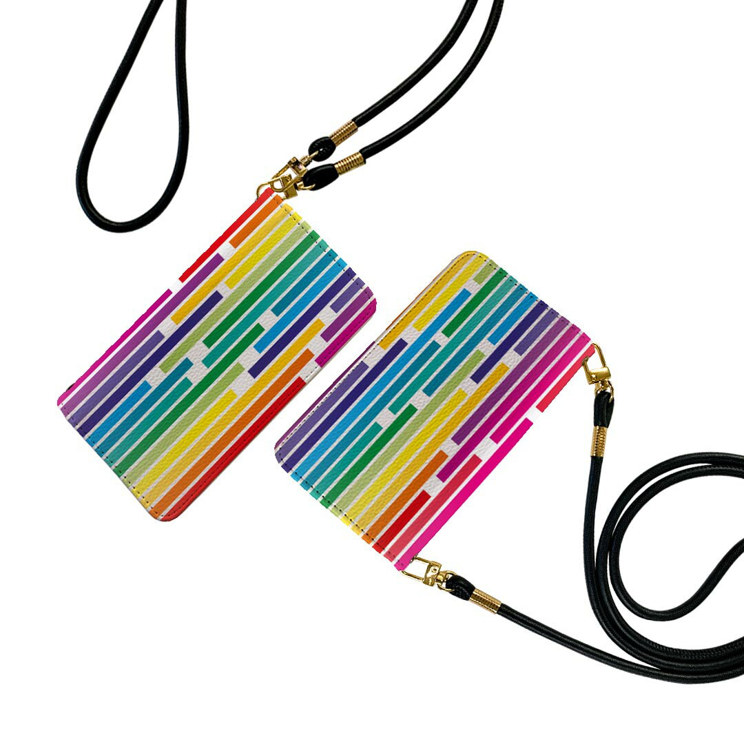 Xperia 10 III エクスペリア SO-52B SOG04 共通対応 ストラップ付き so52b ケース ショルダー スマホ 落下防止 手帳型 マグネット式 ピタッと閉まる スマホカバー 肩掛け 斜めかけ 006085 レインボー　模様